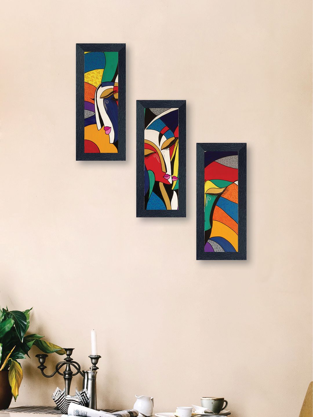 nest ART Multicoloured Set of 3 Abstract Synthetic Wood Wall Art Price in India