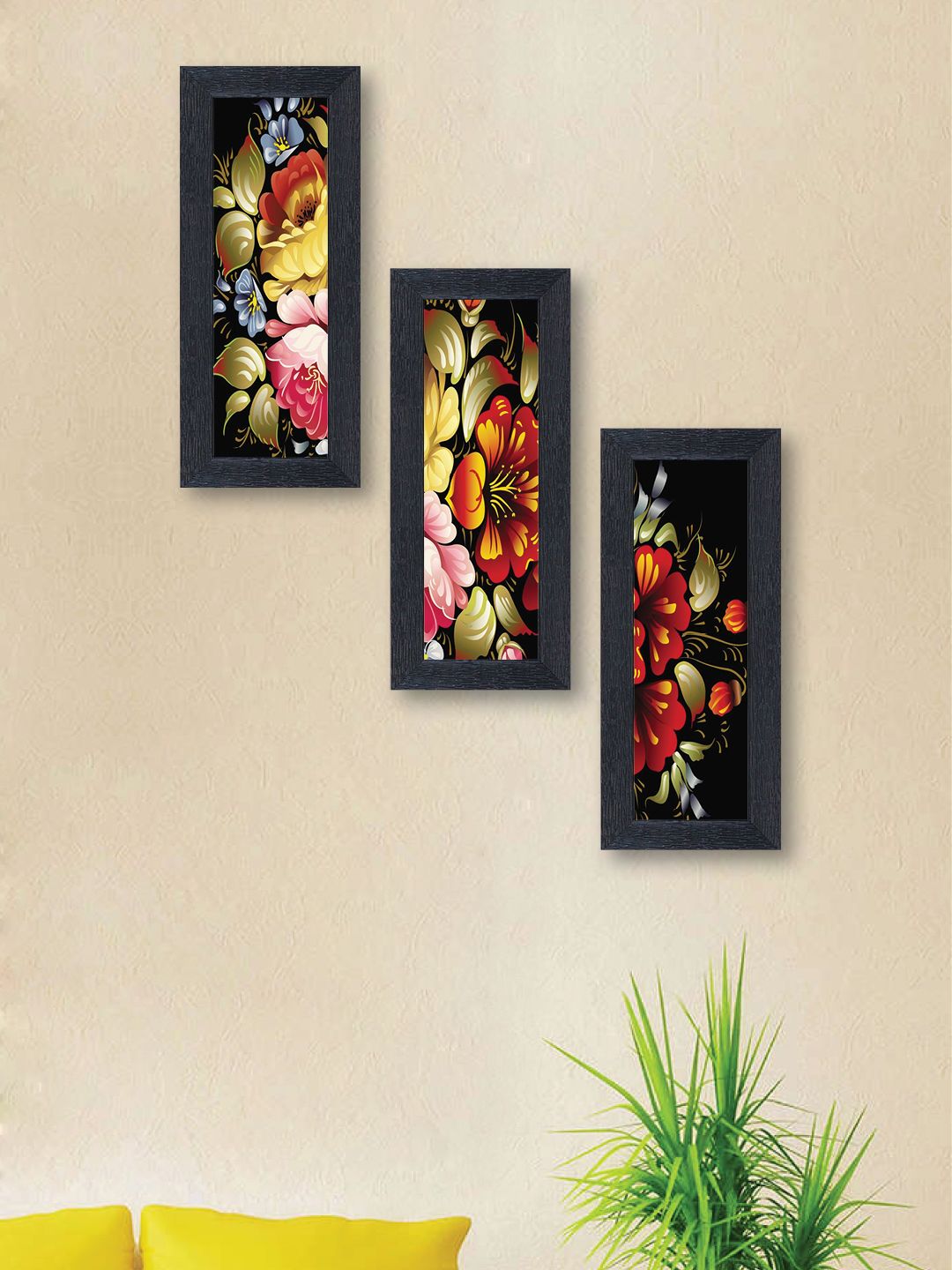 nest ART Set of 3 Multicoloured Flowers Synthetic Wood Wall Art Price in India