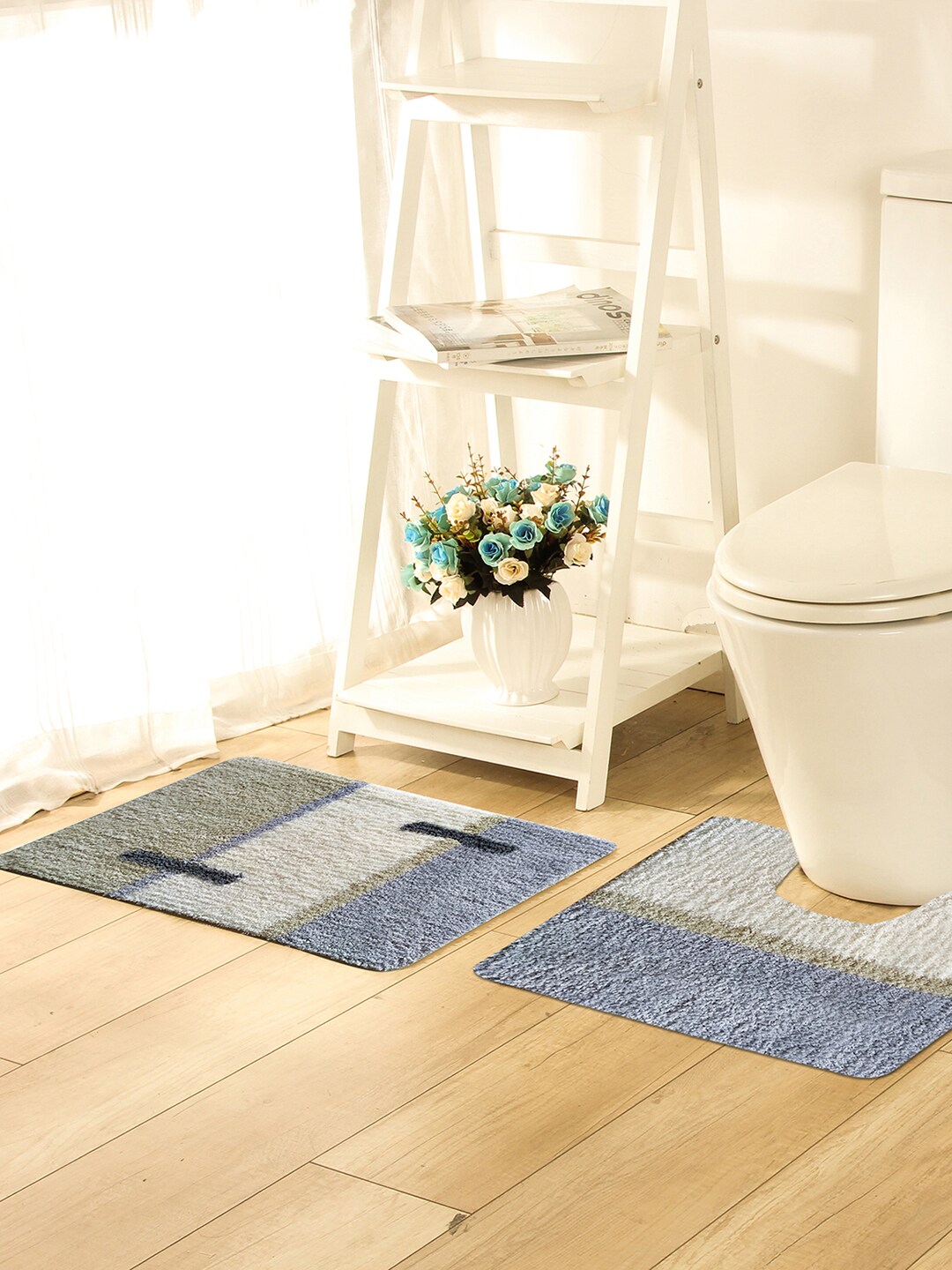 OBSESSIONS Multicoloured Microfiber Polyester 1420 GSM Anti-Slip Bath Rug With Pedmat Price in India
