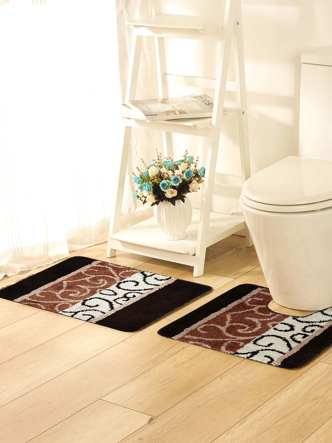 OBSESSIONS Multicoloured Microfiber Polyester Anti-Slip Bath Rug With Pedmat Price in India