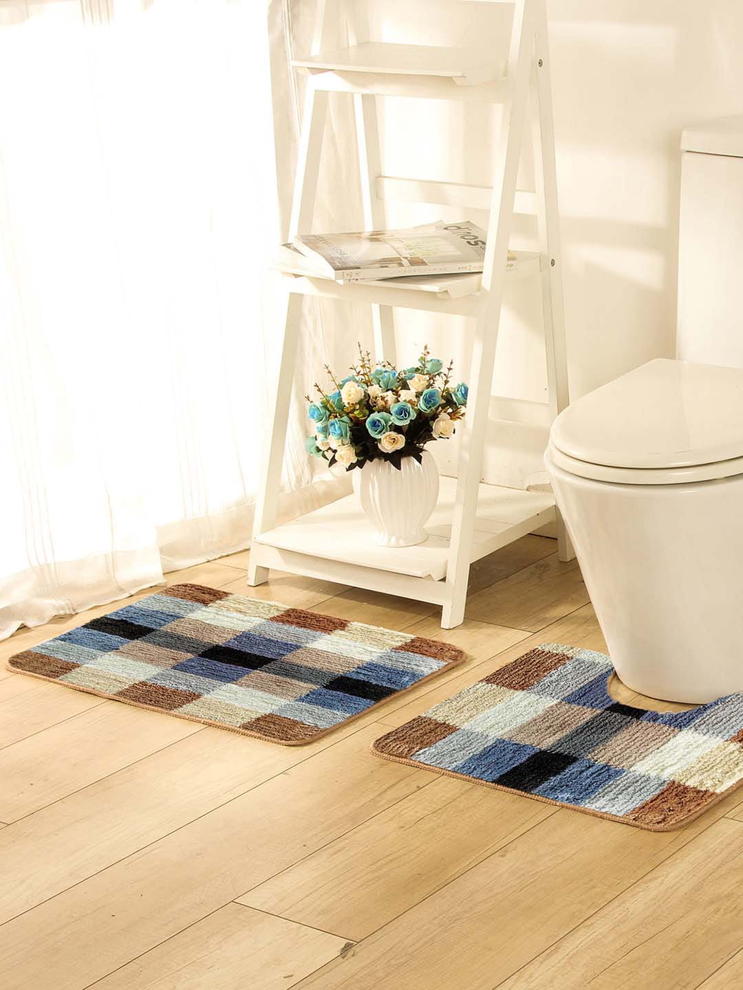 OBSESSIONS Multicoloured 1420 GSM Microfiber Polyester Anti-Slip Bath Rug With Pedmat Price in India