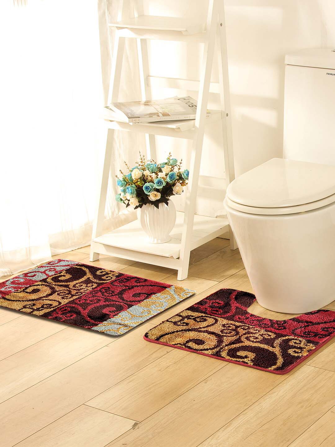 OBSESSIONS Multicoloured Microfiber Polyester Anti-Slip Bath Rug With Pedmat Price in India
