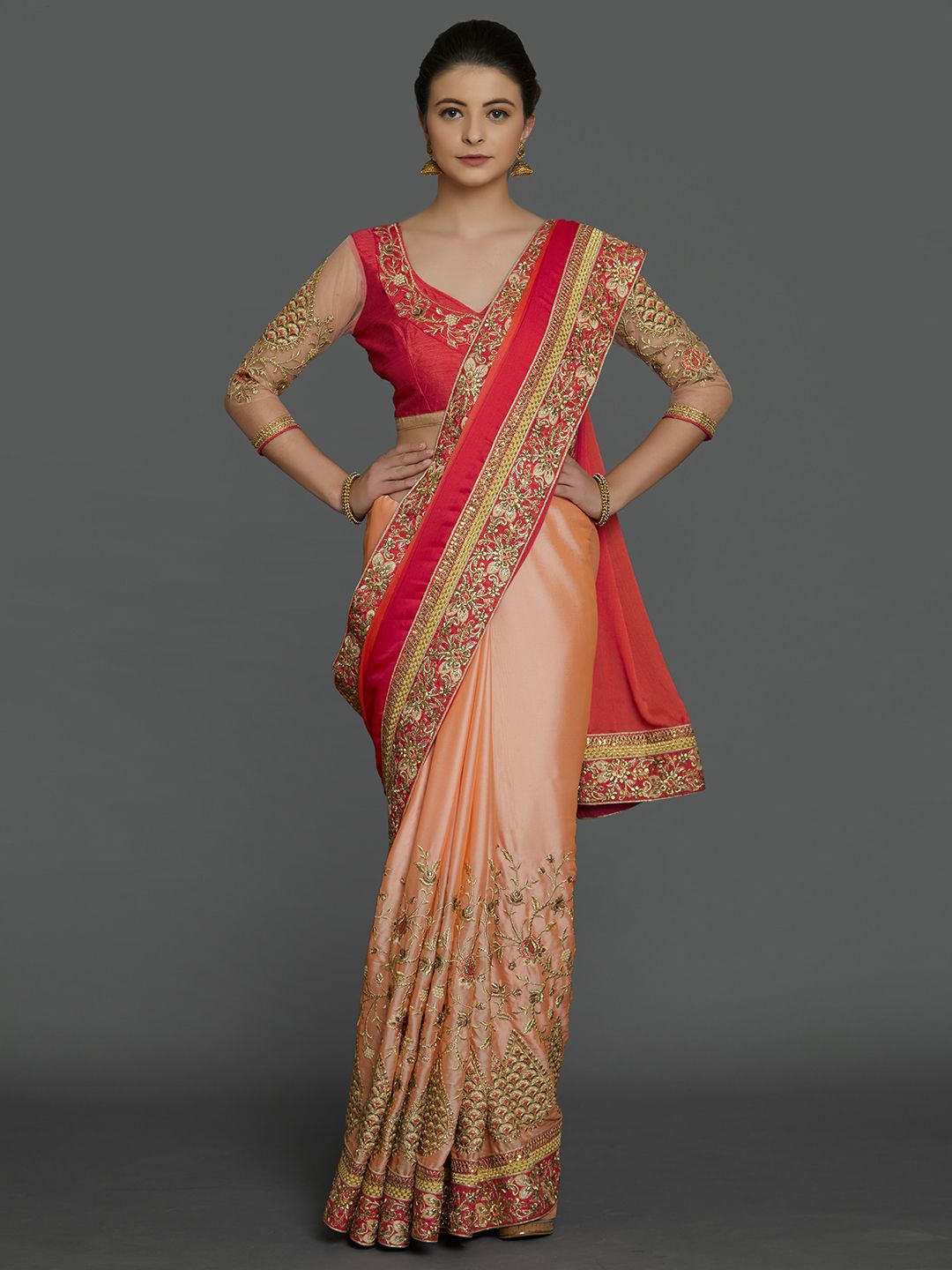 Mitera Pink Embroidered Pure Georgette Saree Price in India