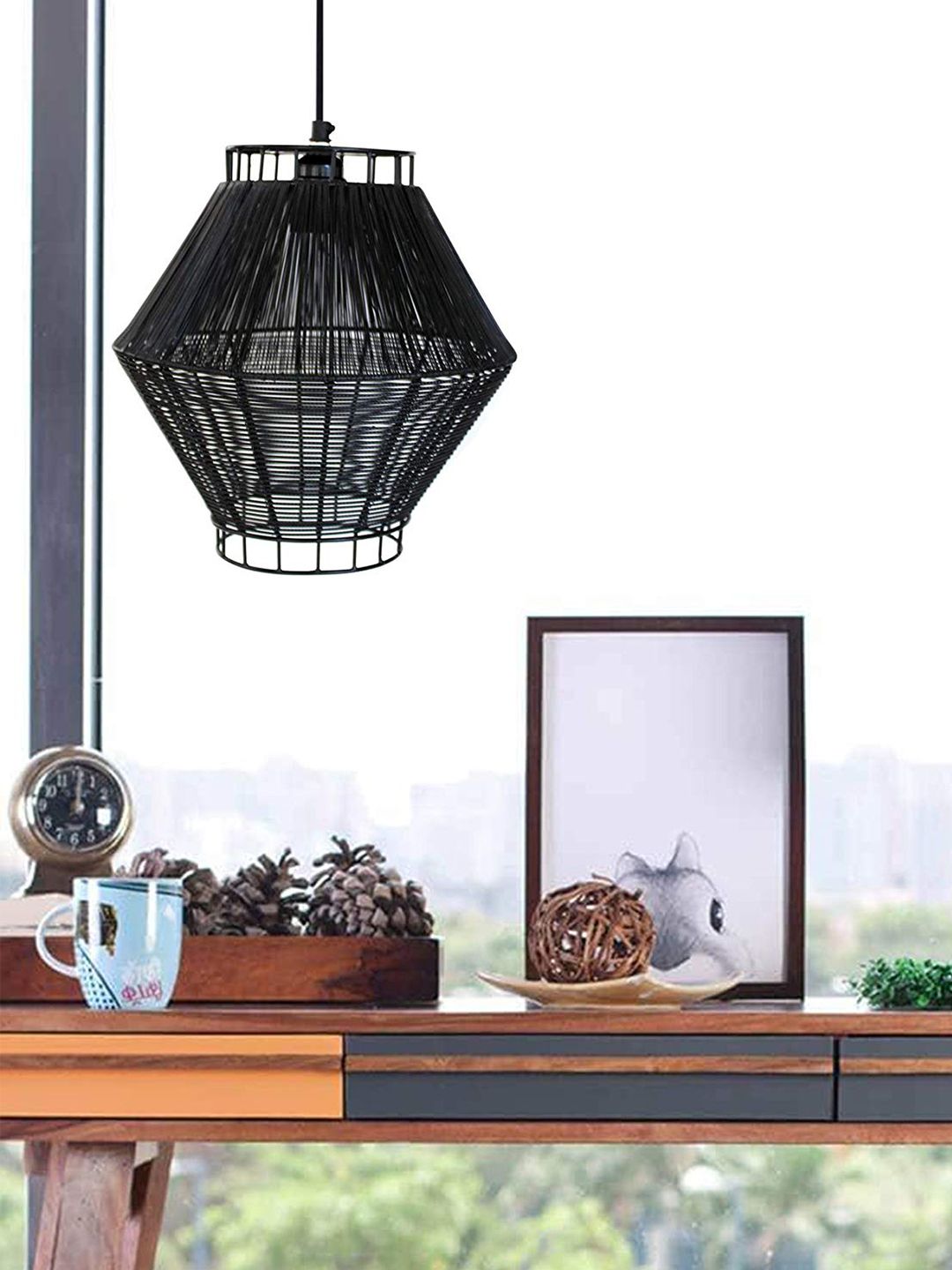 TIED RIBBONS Black Self Design Pendant Lamp Price in India