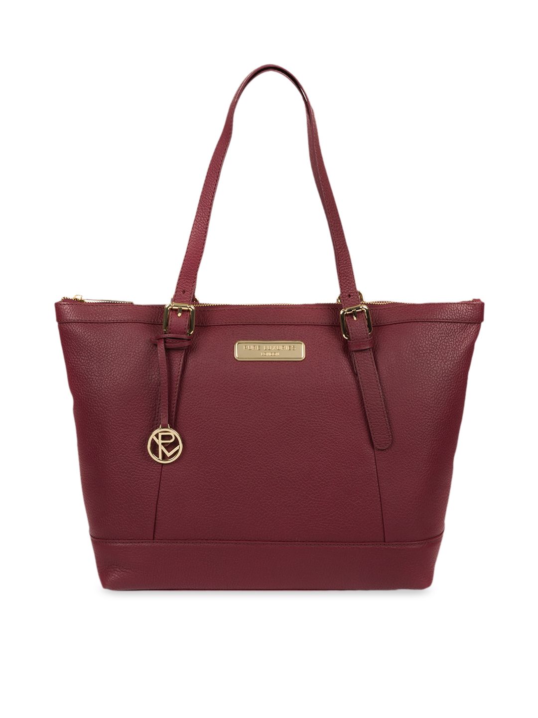 PURE LUXURIES LONDON Women Maroon Solid Genuine Leather Emily Tote Bag Price in India