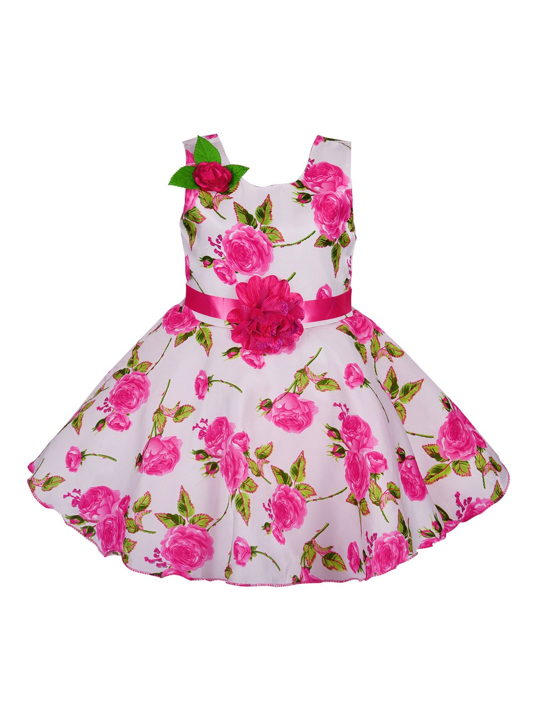 Wish Karo Girls Pink & White Printed Fit and Flare Dress