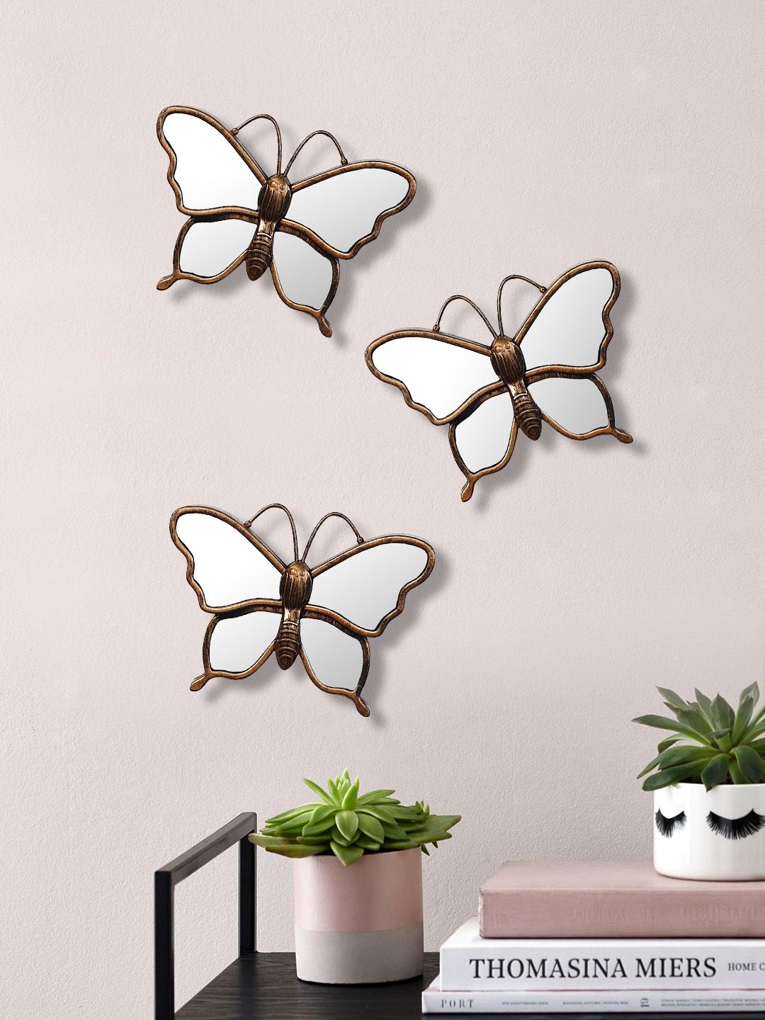 Art Street Gold-Toned Plastic Butterfly Shaped Wall Mirror Price in India
