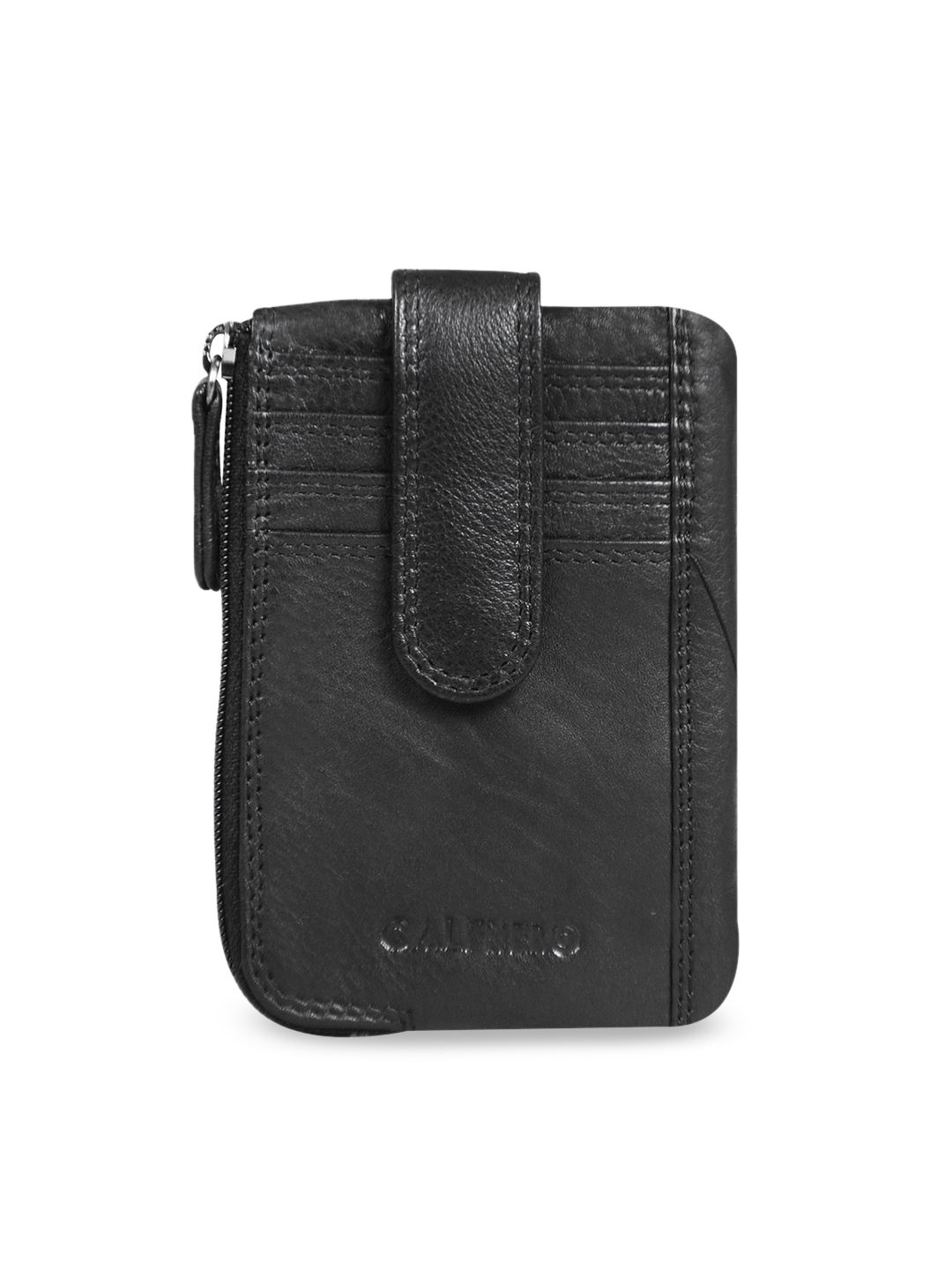 CALFNERO Unisex Black Solid Leather Card Holder Price in India