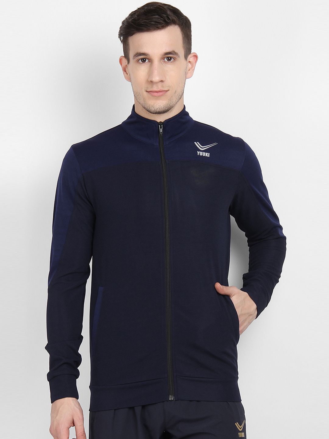 Yuuki Men Navy Blue Solid Sporty Jacket