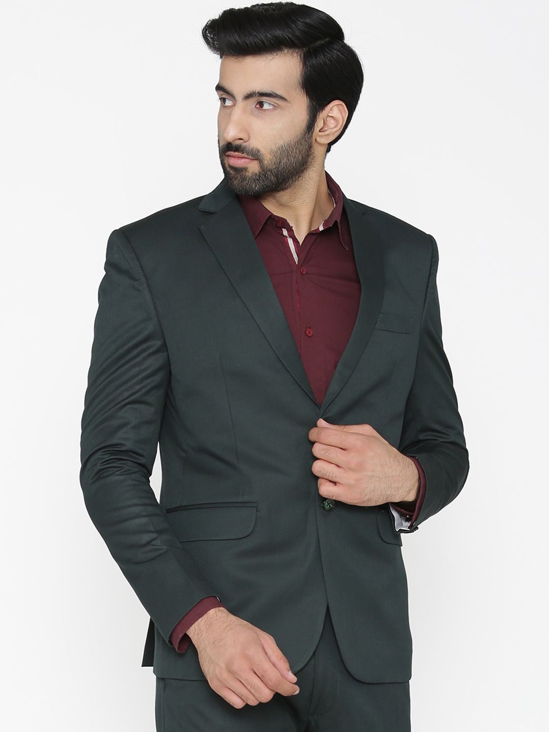 Wintage Men Green Solid Tailored Fit Single-Breasted Formal Blazer