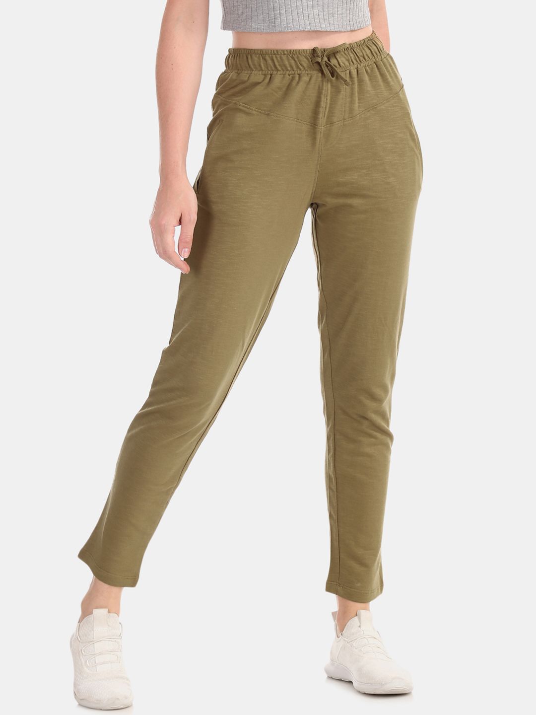 Sugr Women Olive Green Solid Trackpants Price in India