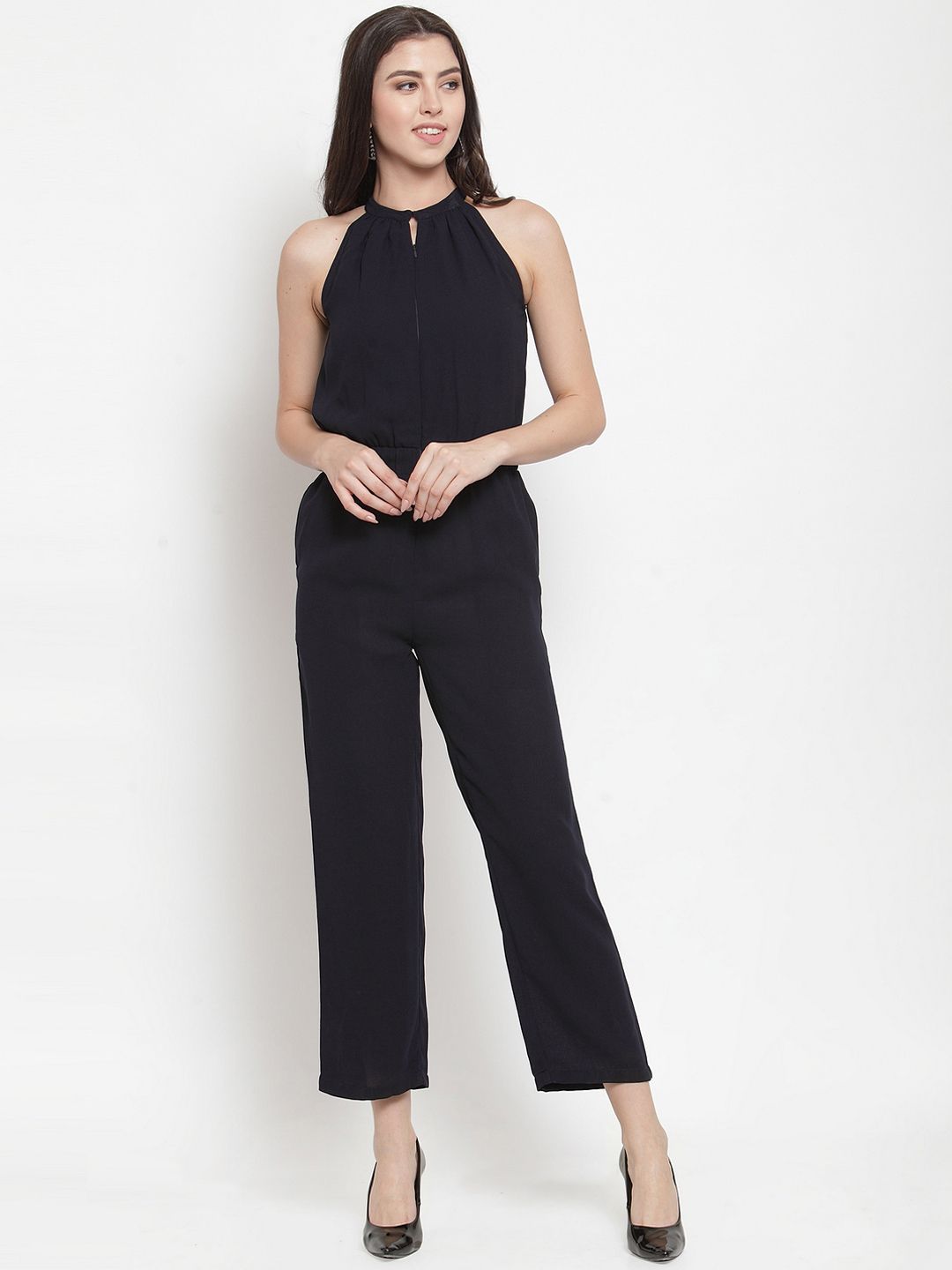 Magnetic Designs Women Blue Solid Basic Jumpsuit Price in India