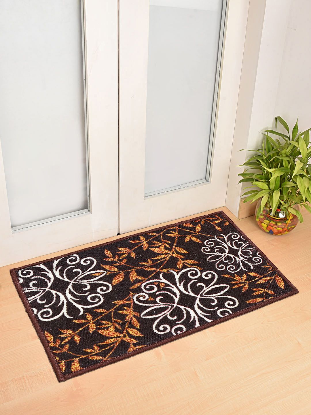 Status Brown & White Printed Anti-Skid Doormat Price in India