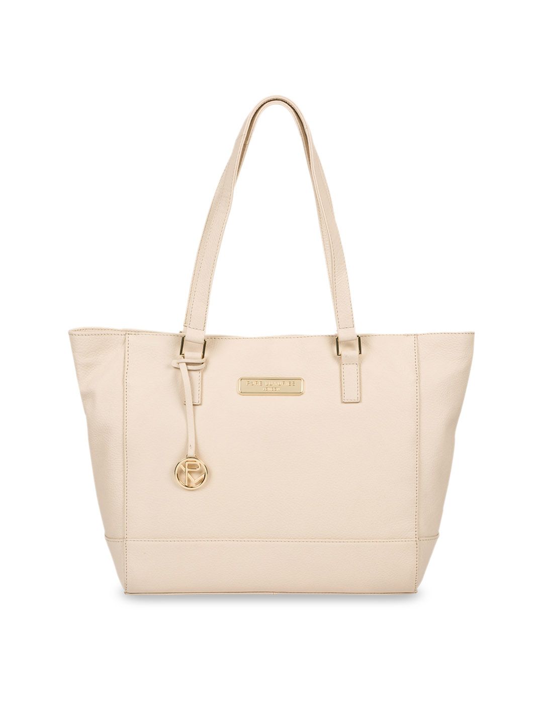 PURE LUXURIES LONDON Women Cream Coloured Solid Genuine Leather Sophie Tote Bag Price in India