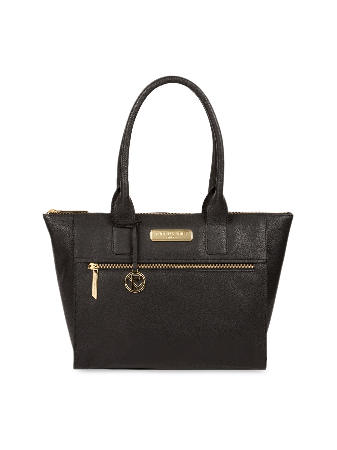 PURE LUXURIES LONDON Women Black Solid Genuine Leather Faye Tote Bag Price in India