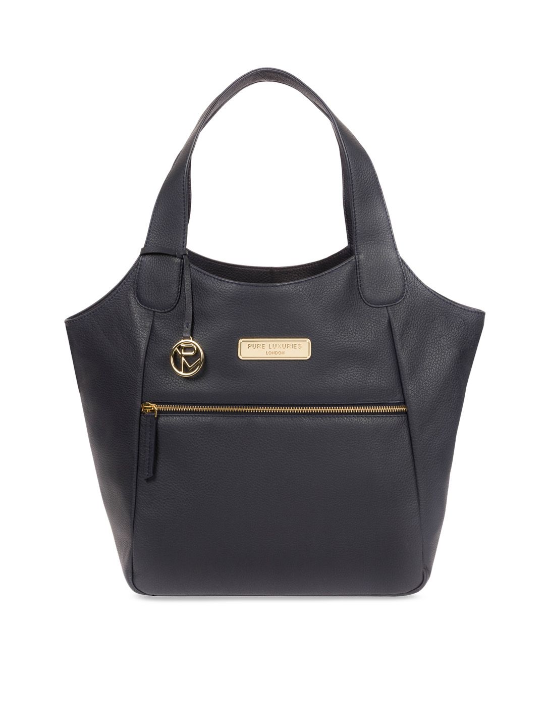 PURE LUXURIES LONDON Women Navy Blue Solid Genuine Leather Roxanne Tote Bag Price in India