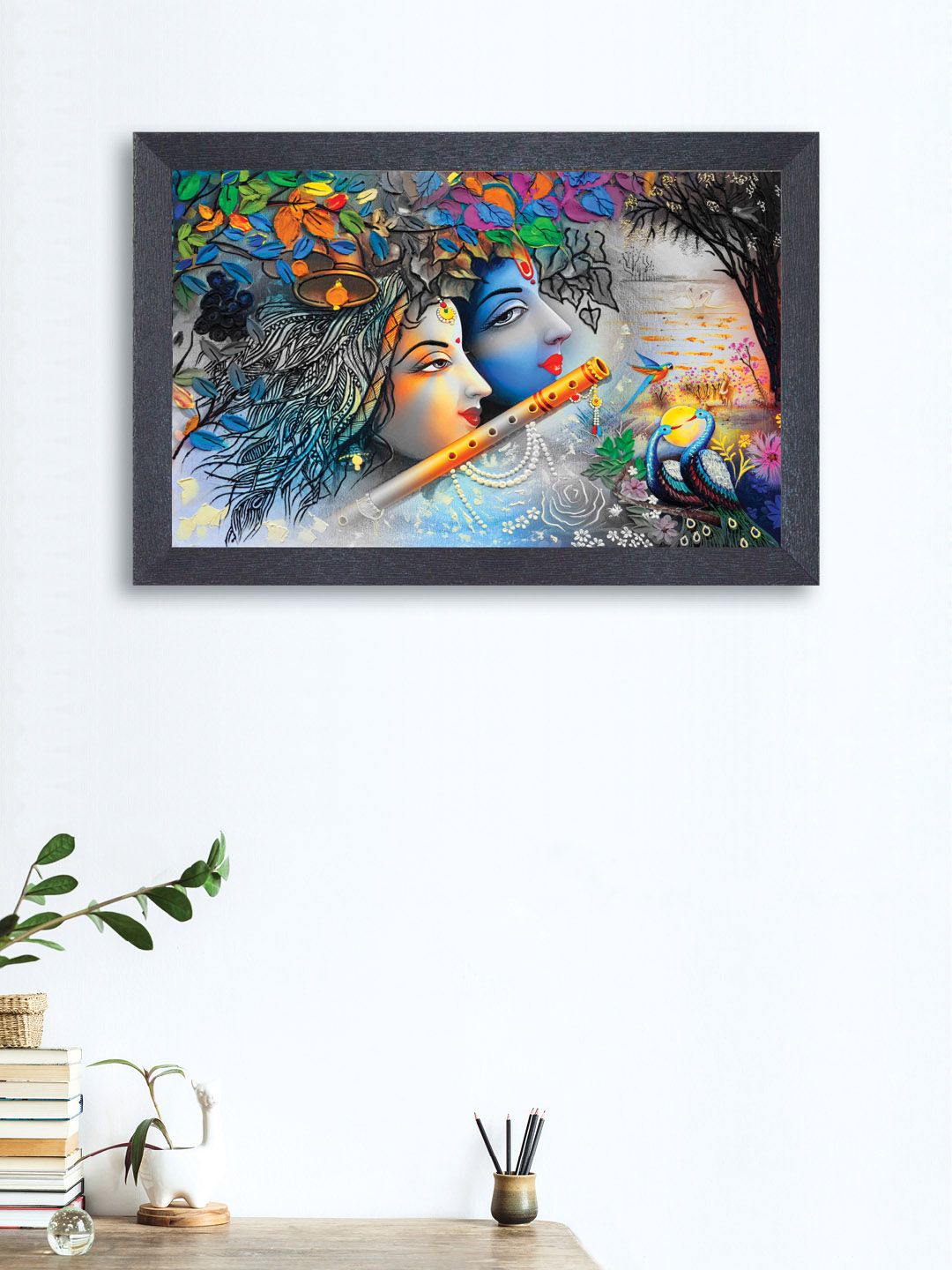 nest ART Multicoloured Synthetic Wood Radhe-Krishna Wall Art Price in India