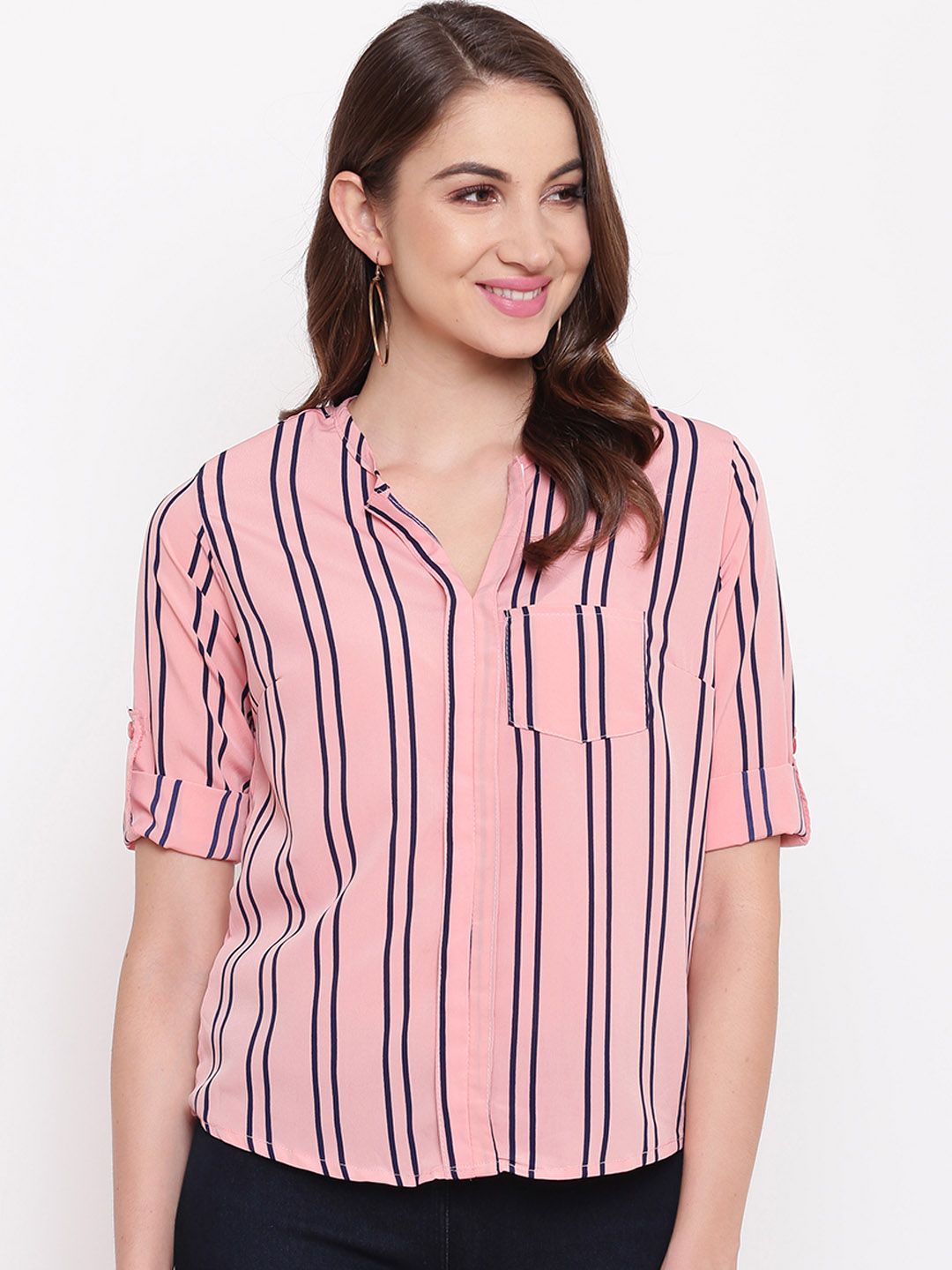 Mayra Pink & Navy Blue Candy Striped Top Price in India