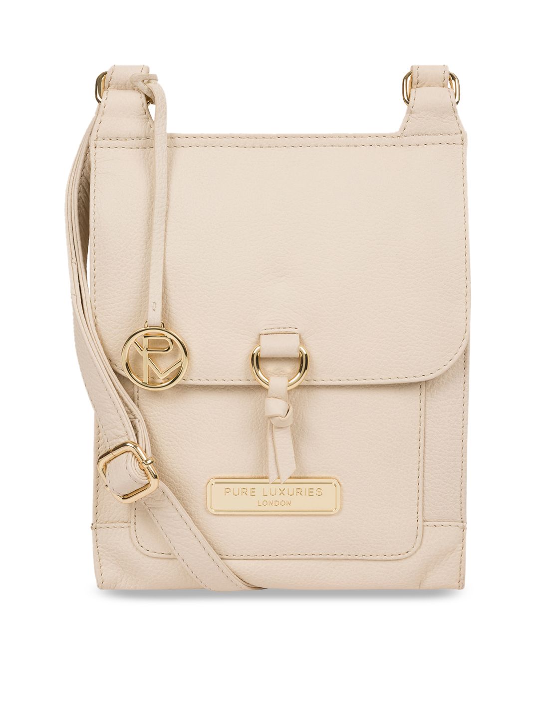 PURE LUXURIES LONDON Women Cream Coloured Solid Genuine Leather Naomi Sling Bag Price in India