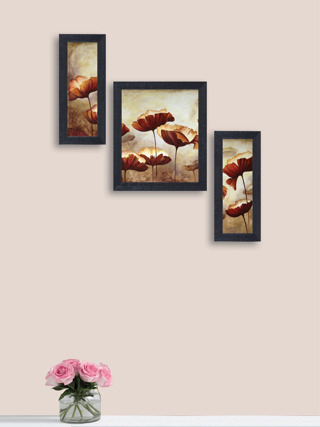 nest ART Set of 3 Brown Abstract Wall Art Price in India