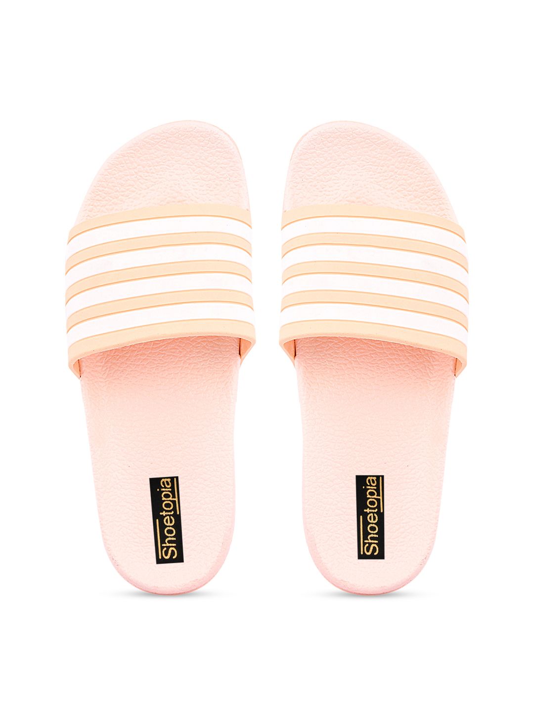 Shoetopia Women Peach-Coloured & White Striped Sliders Price in India