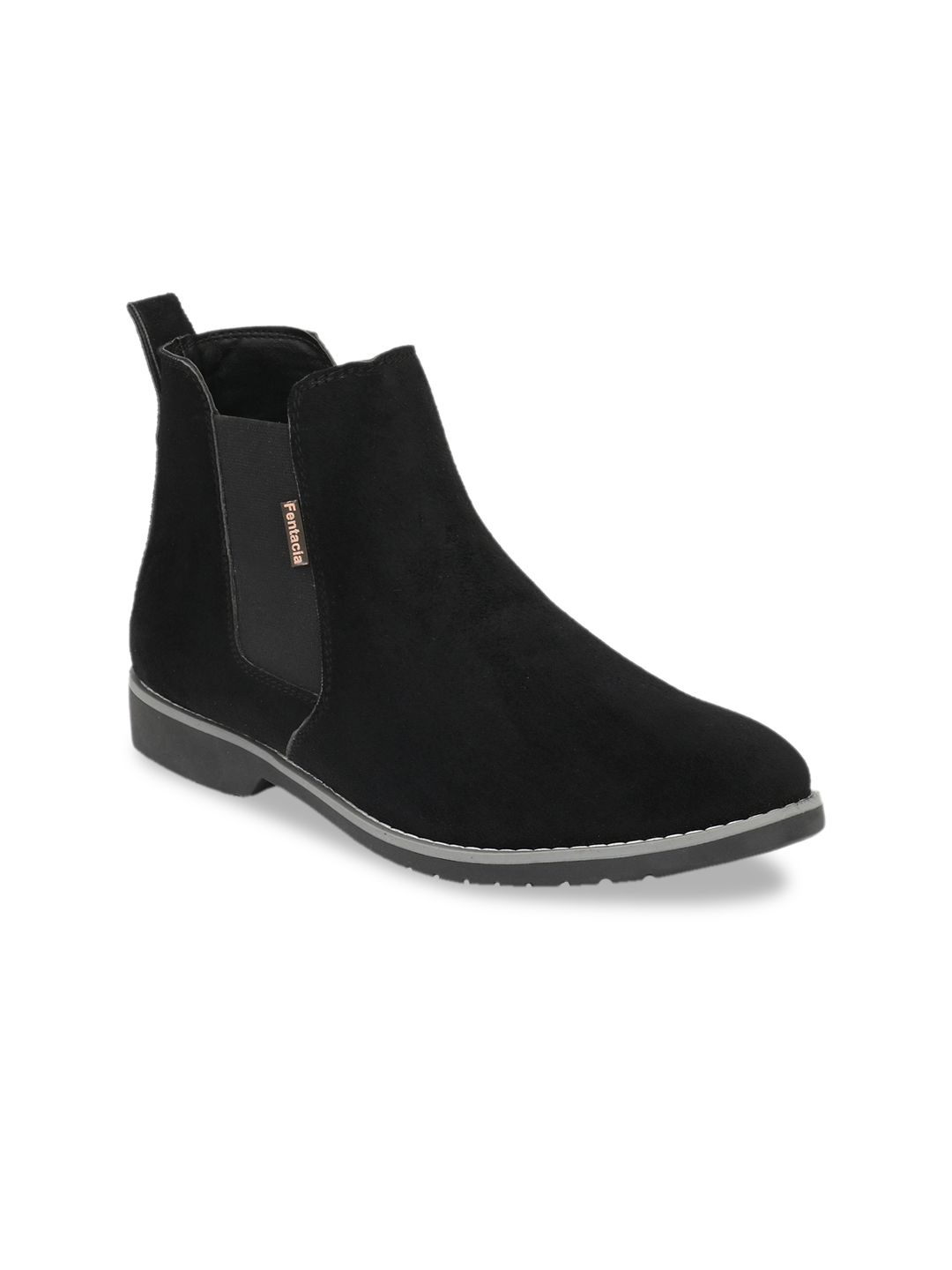 Fentacia Men Black Solid Synthetic Suede Mid-Top Chelsea Boots