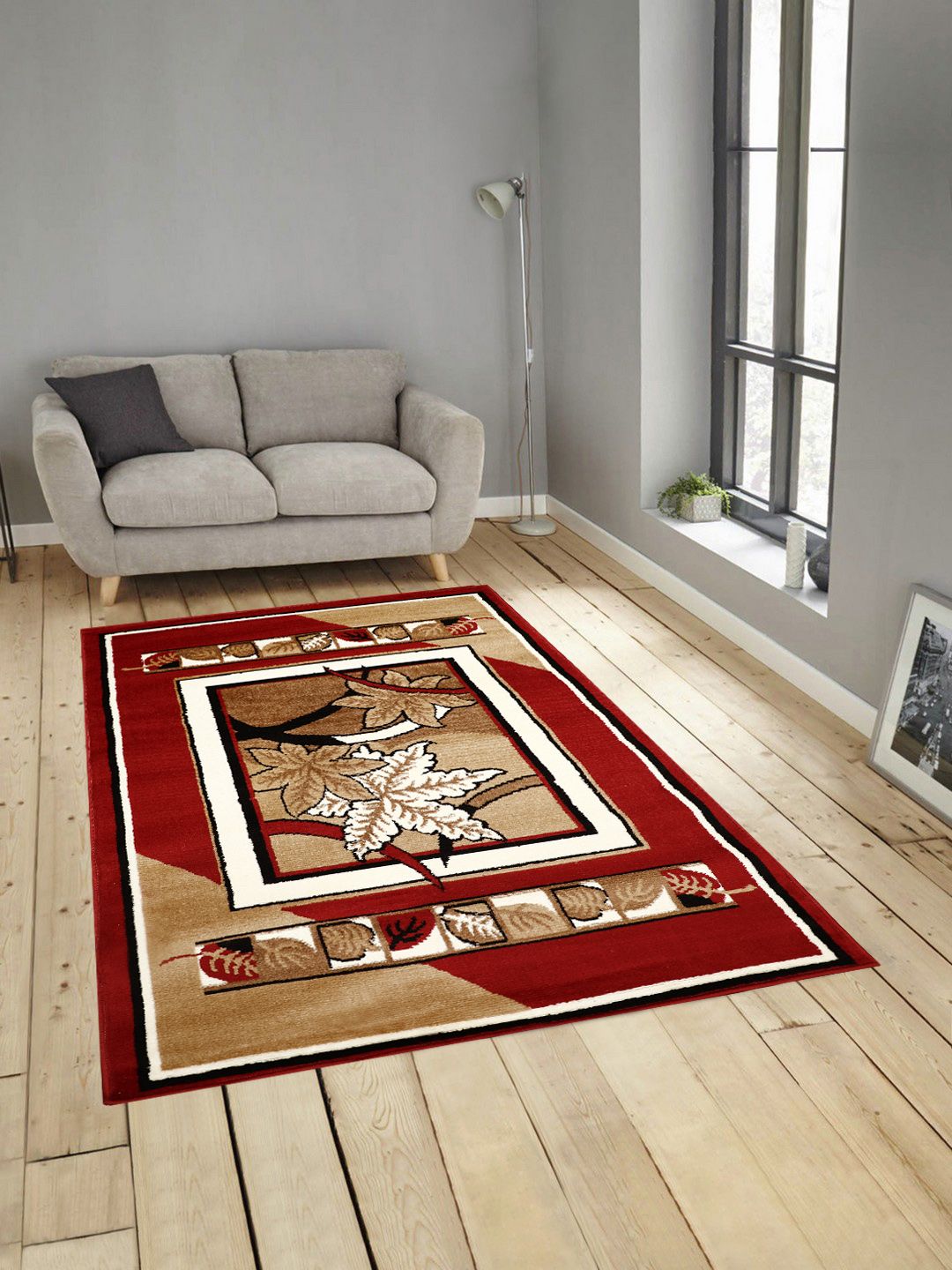 PRESTO Red & Brown Printed Anti-Skid Shaggy Carpet Price in India