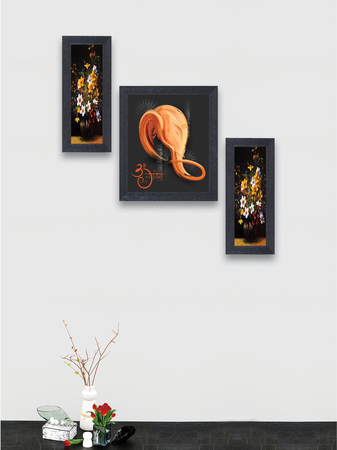 nest ART Set of 3 Multicoloured Lord Ganesha Hand-Painted Wall Arts Price in India