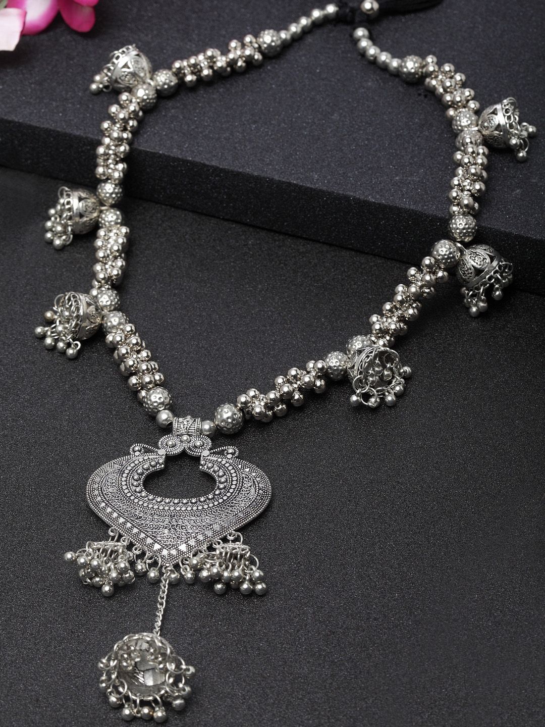 Moedbuille Silver-Plated Handcrafted Oxidised Afghan Design Pendant Necklace Price in India