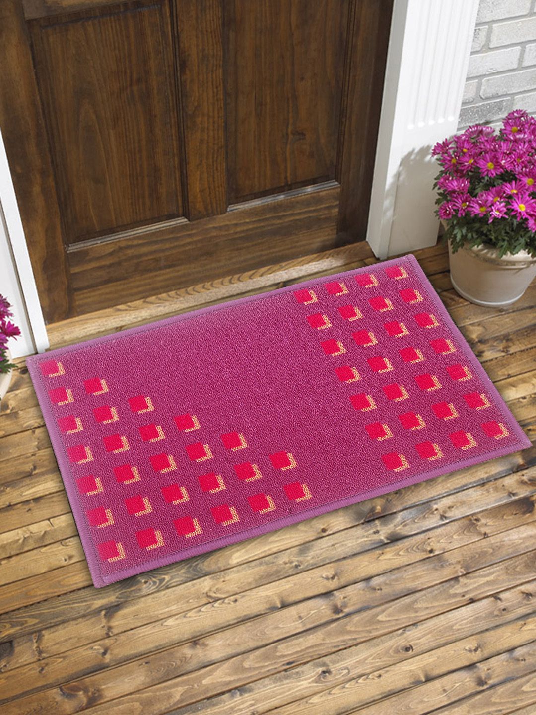 BIANCA Set of 2 Purple & Red Patterned Anti-Skid Doormats Price in India
