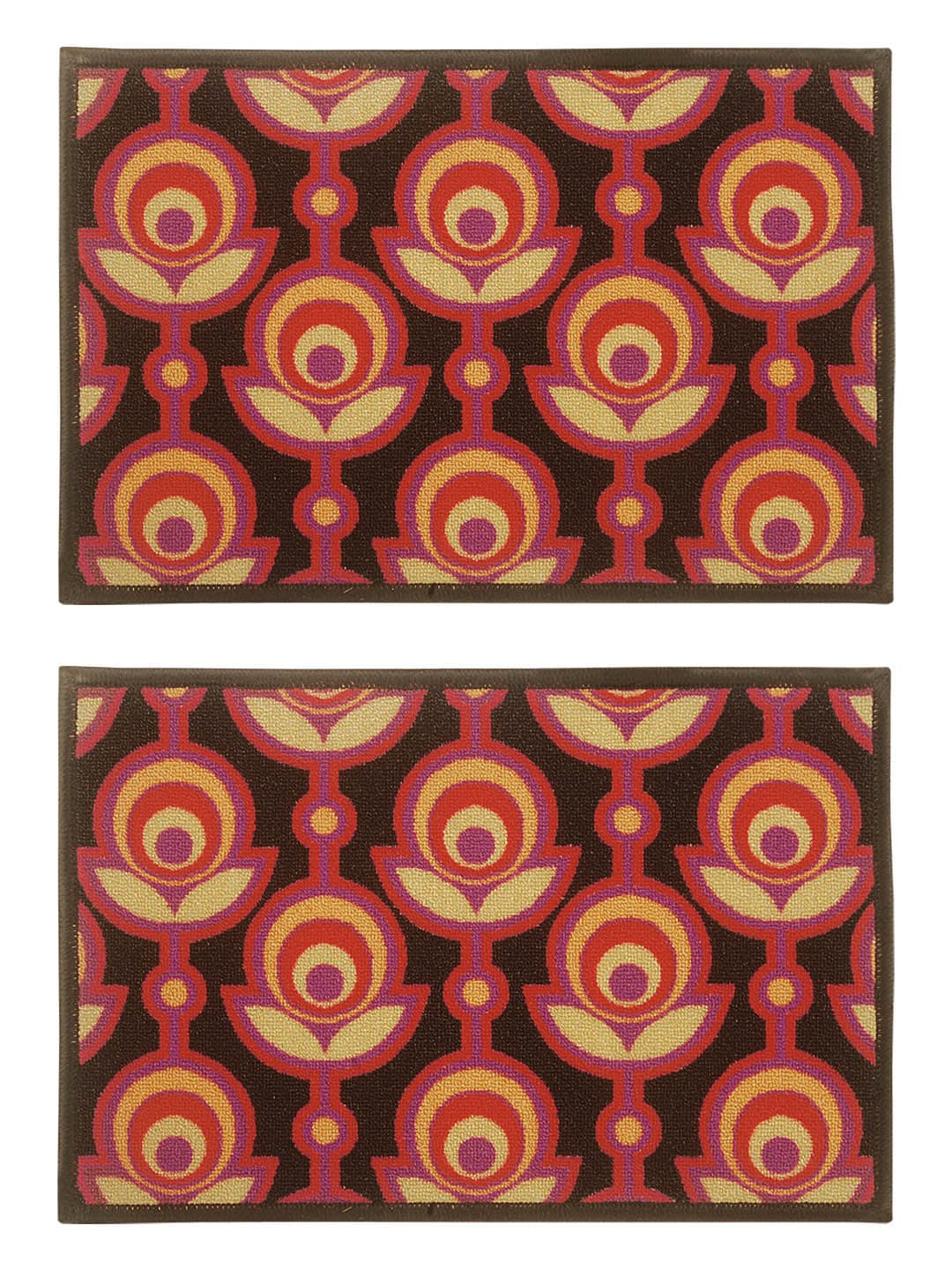 BIANCA Set of 2 Purple & Orange Patterned Anti-Skid Doormats Price in India