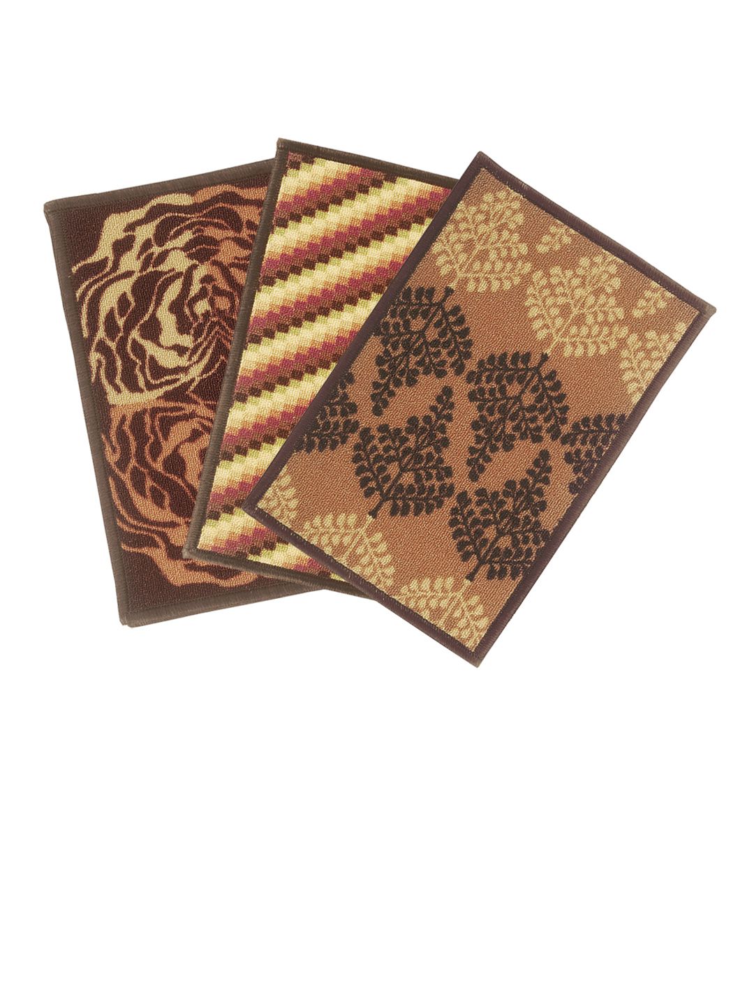BIANCA Set of 3 Beige & Brown Patterned Anti-Skid Doormats Price in India
