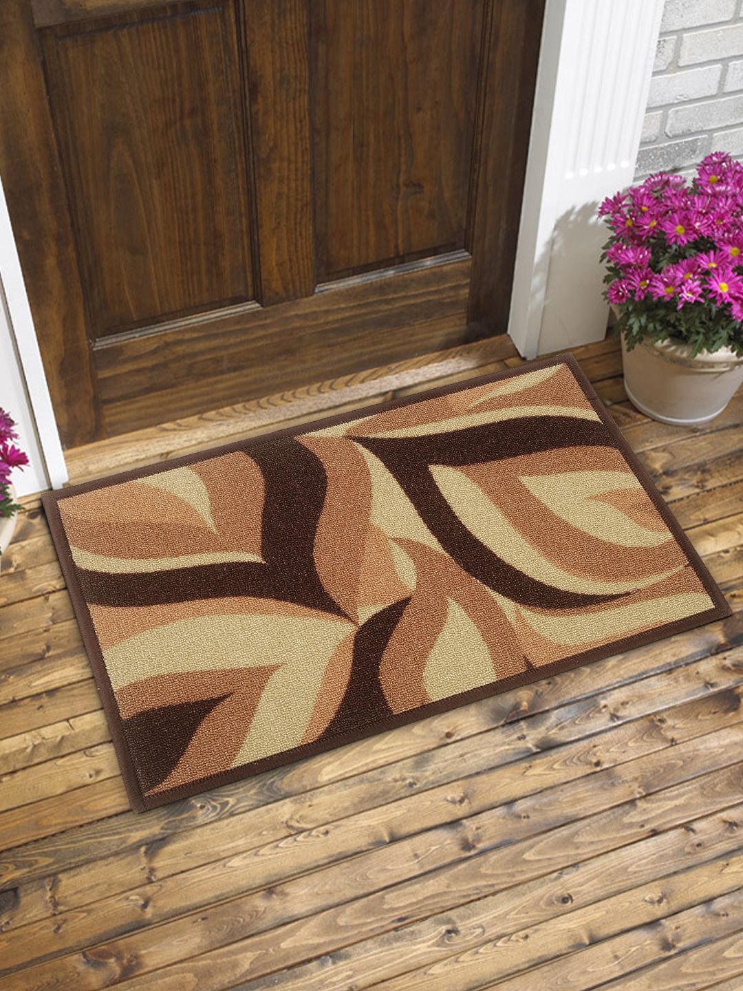 BIANCA Set of 2 Brown Printed Anti-Skid Doormats with HD Rubber Backing Price in India