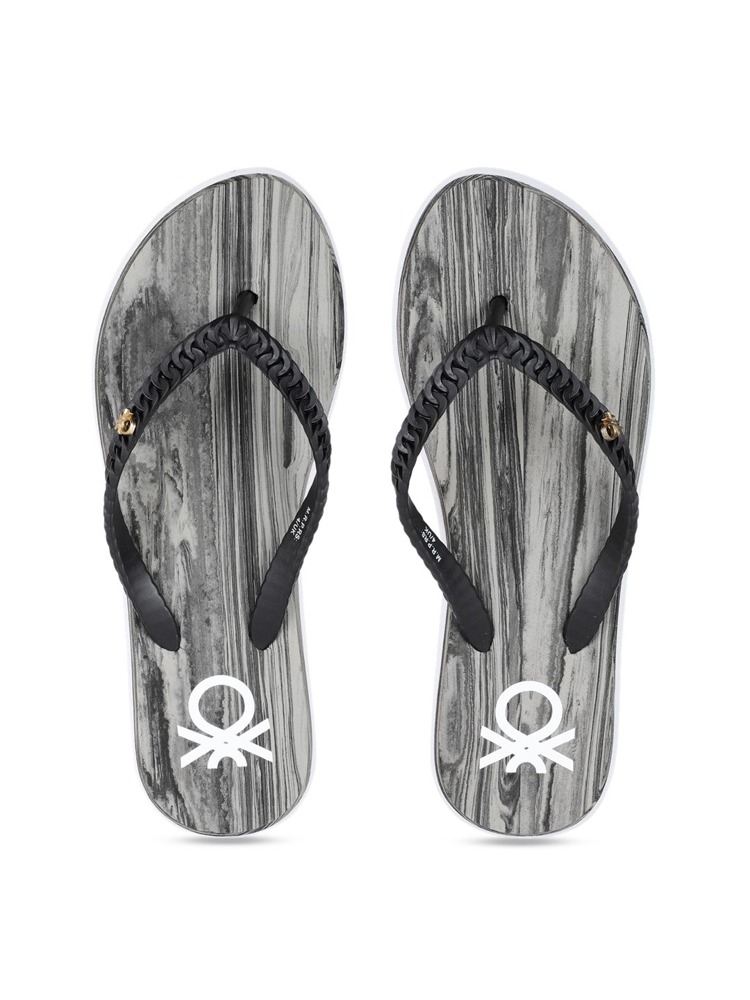 United Colors of Benetton Women Black Printed Thong Flip-Flops Price in India
