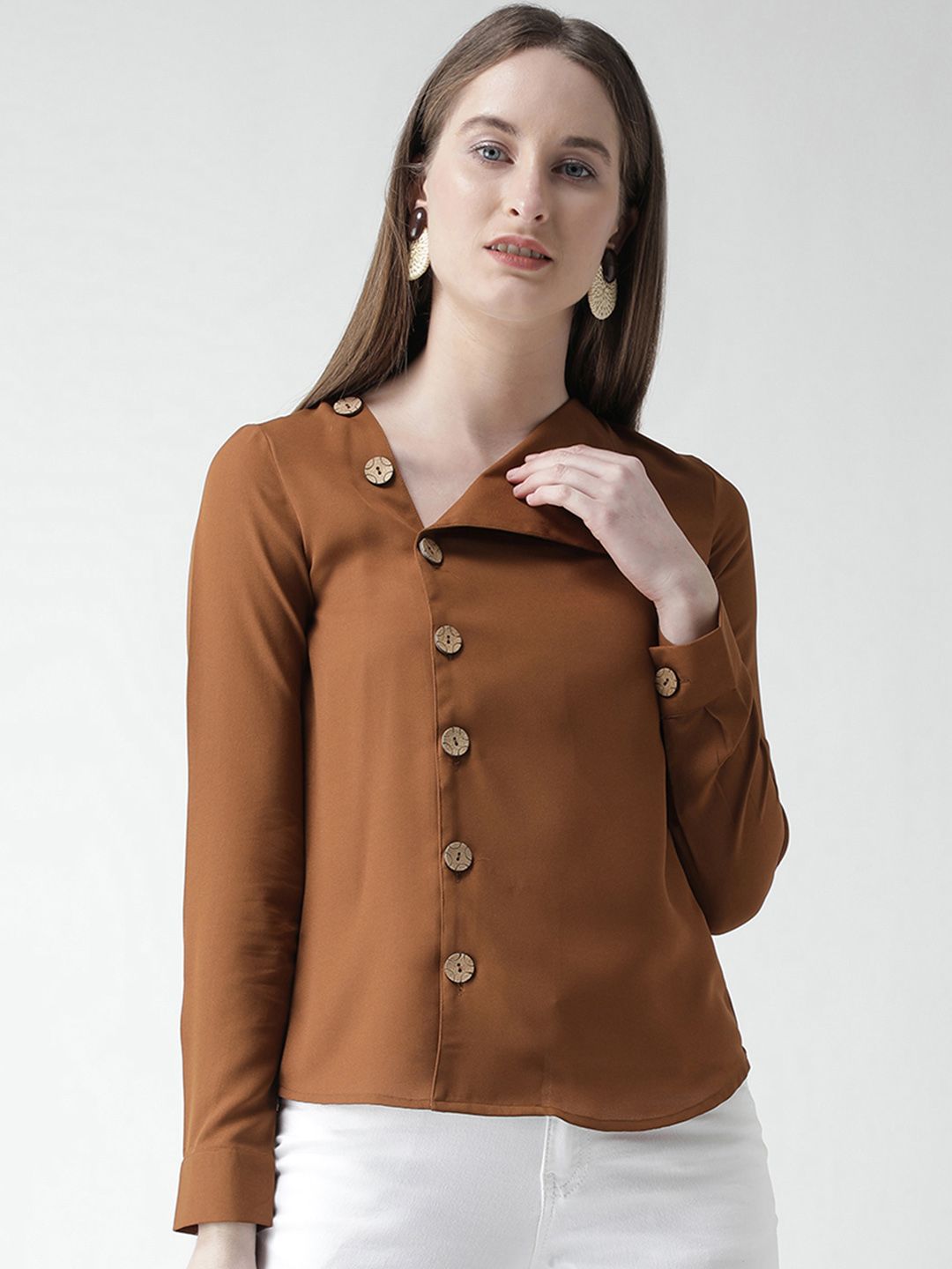 KASSUALLY Women Rust Comfort Regular Fit Solid Casual Shirt