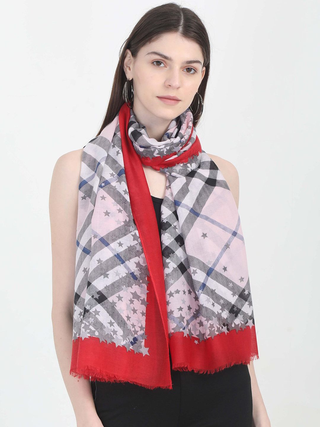 FabSeasons Women Red Checked Scarf Price in India