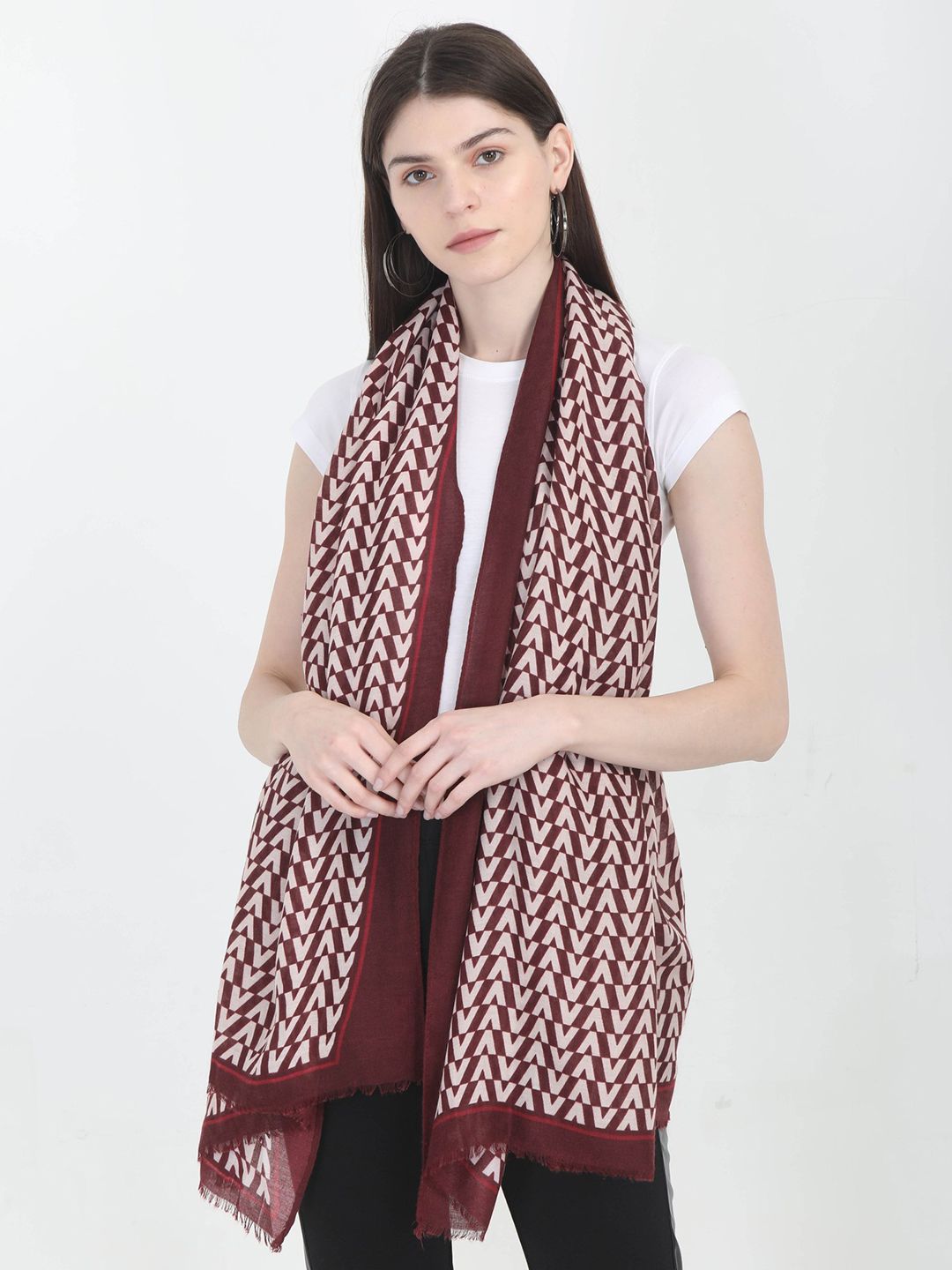 FabSeasons Unisex Maroon & White Printed Scarf Price in India