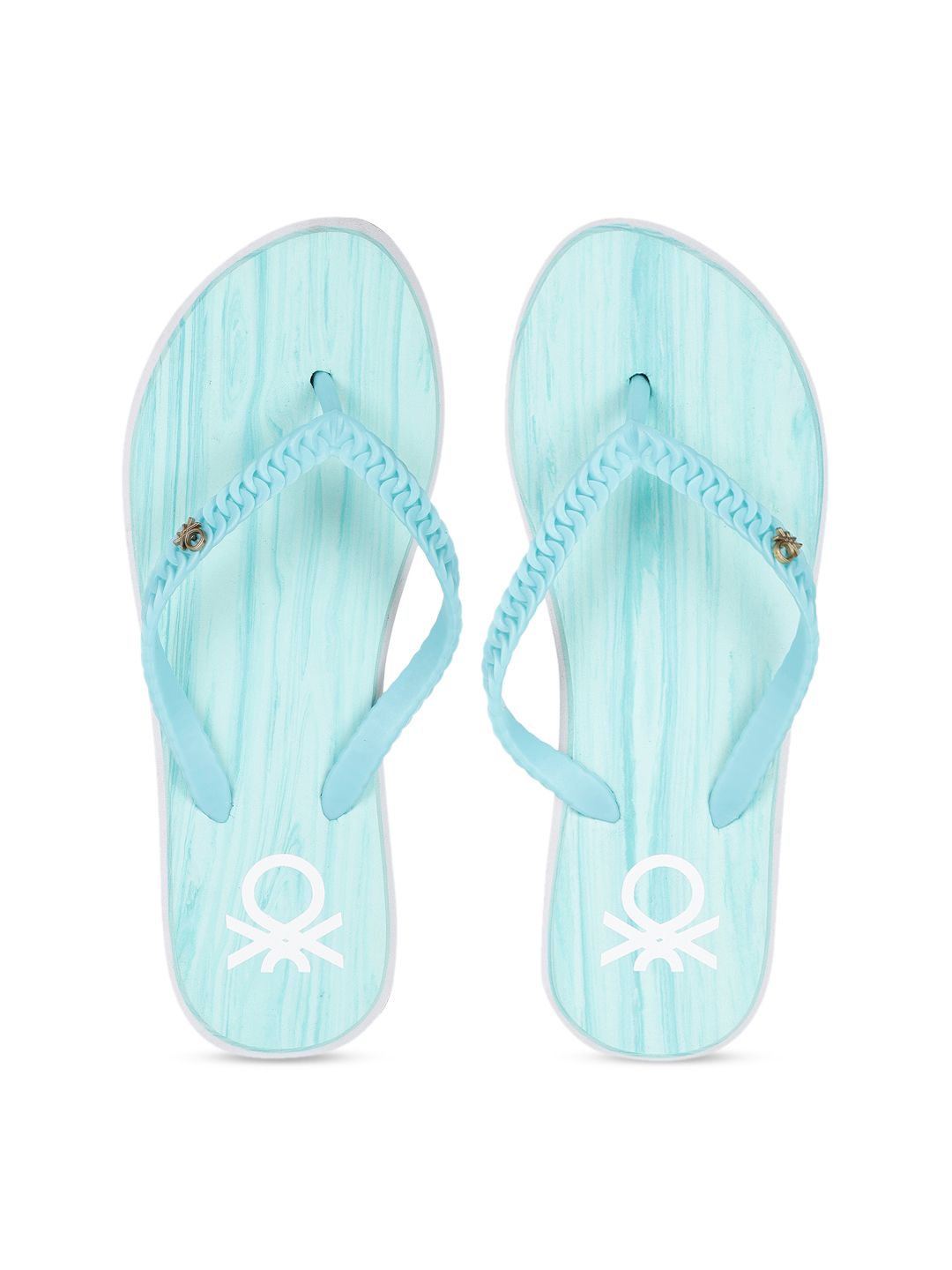United Colors of Benetton Women Sea Green Printed Thong Flip-Flops Price in India