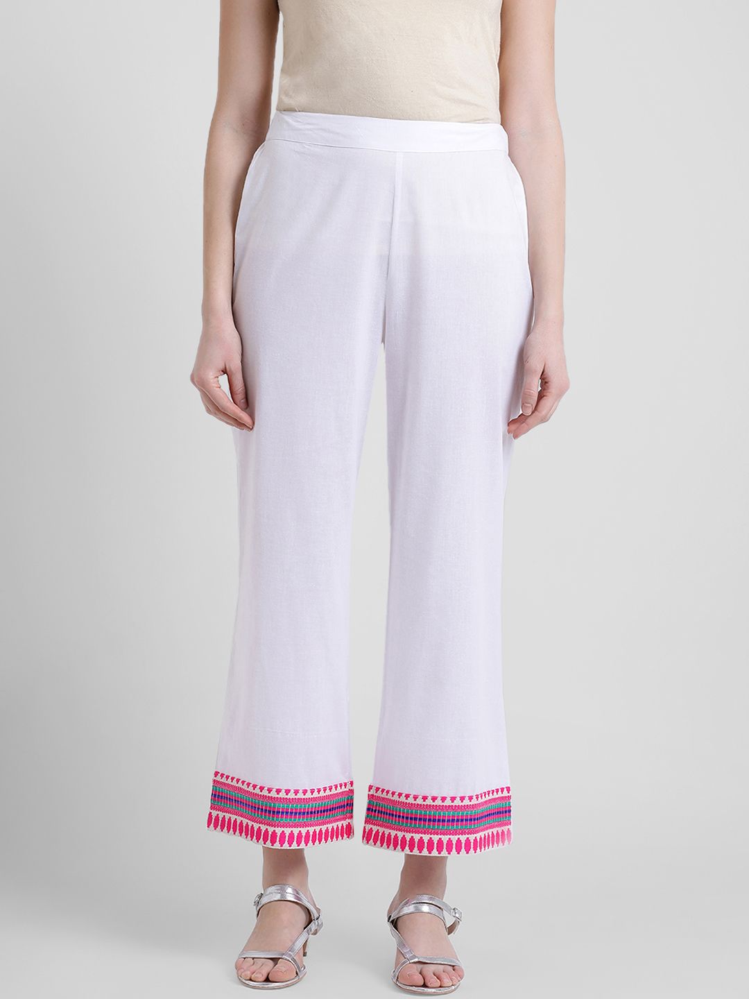Aayna Women Off-White Solid Flared Palazzos