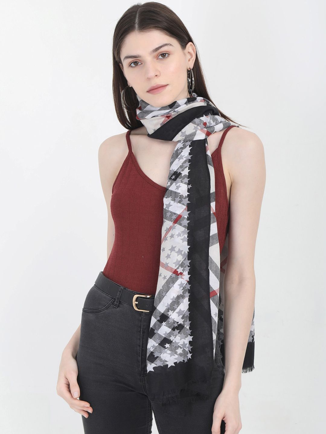 FabSeasons Women Black Checked Scarf Price in India