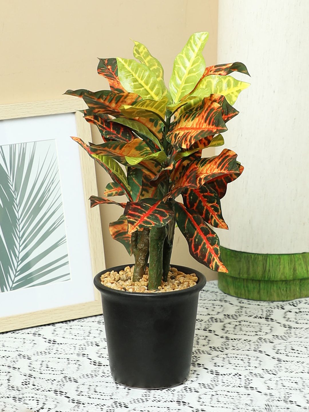 PolliNation Multicoloured Artificial Croton Bonsai With Ceramic Pot Price in India