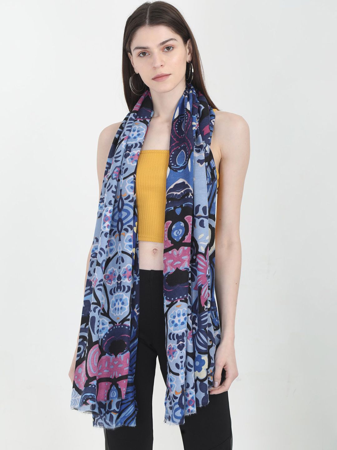 FabSeasons Women Blue Printed Scarf Price in India