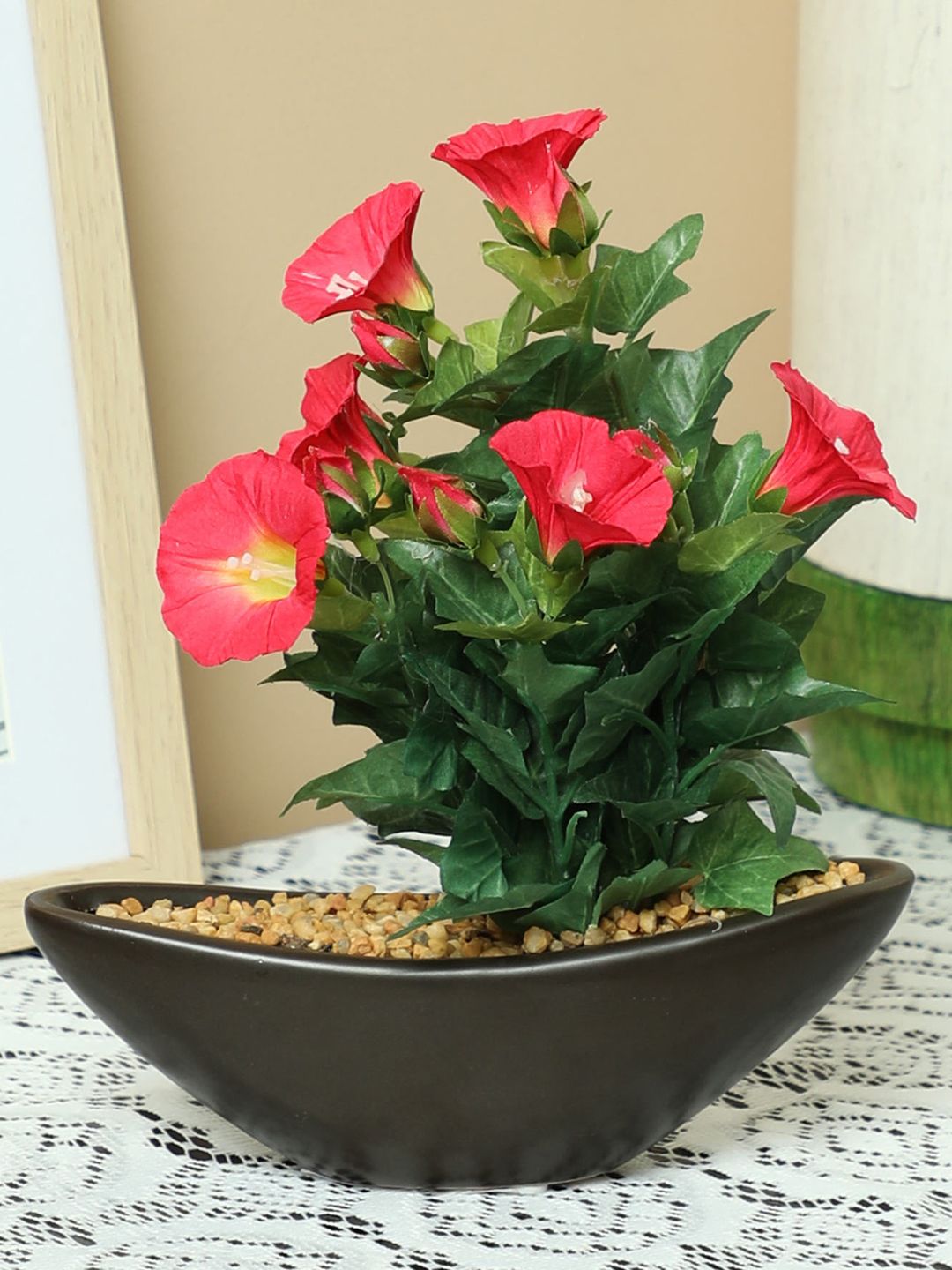 PolliNation Pink Artificial Morning Glory Bonsai Plant With Ceramic Pot Price in India
