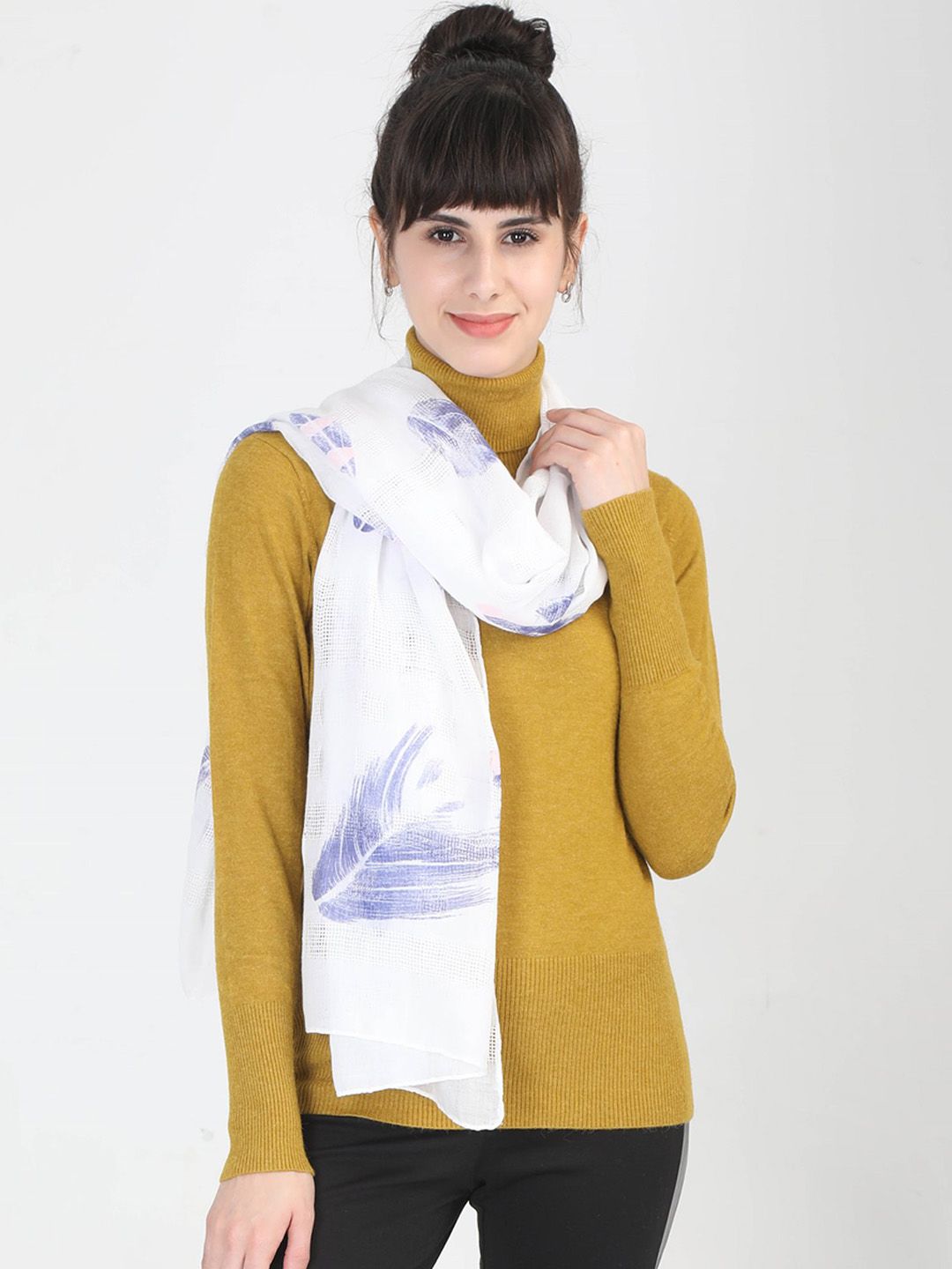 FabSeasons Women White & Blue Printed Scarf Price in India