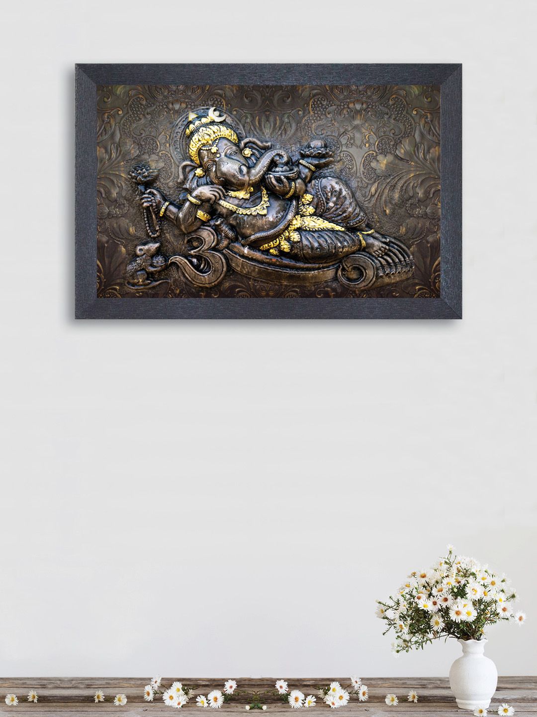 nest ART Gold-Toned & Black Lord Ganesha Wall Art Price in India