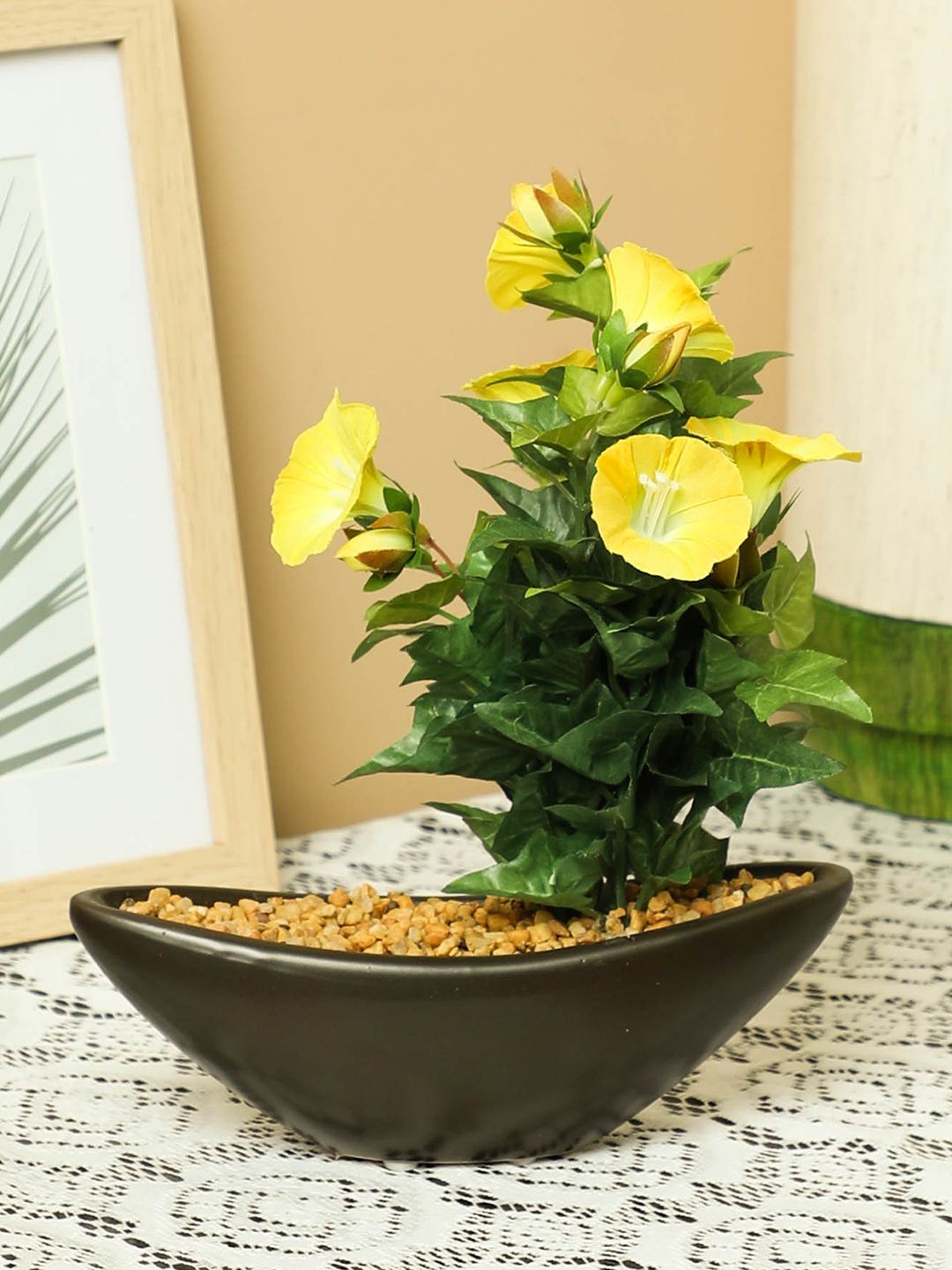 PolliNation Yellow Artificial Morning Glory Bonsai With Ceramic Pot Price in India