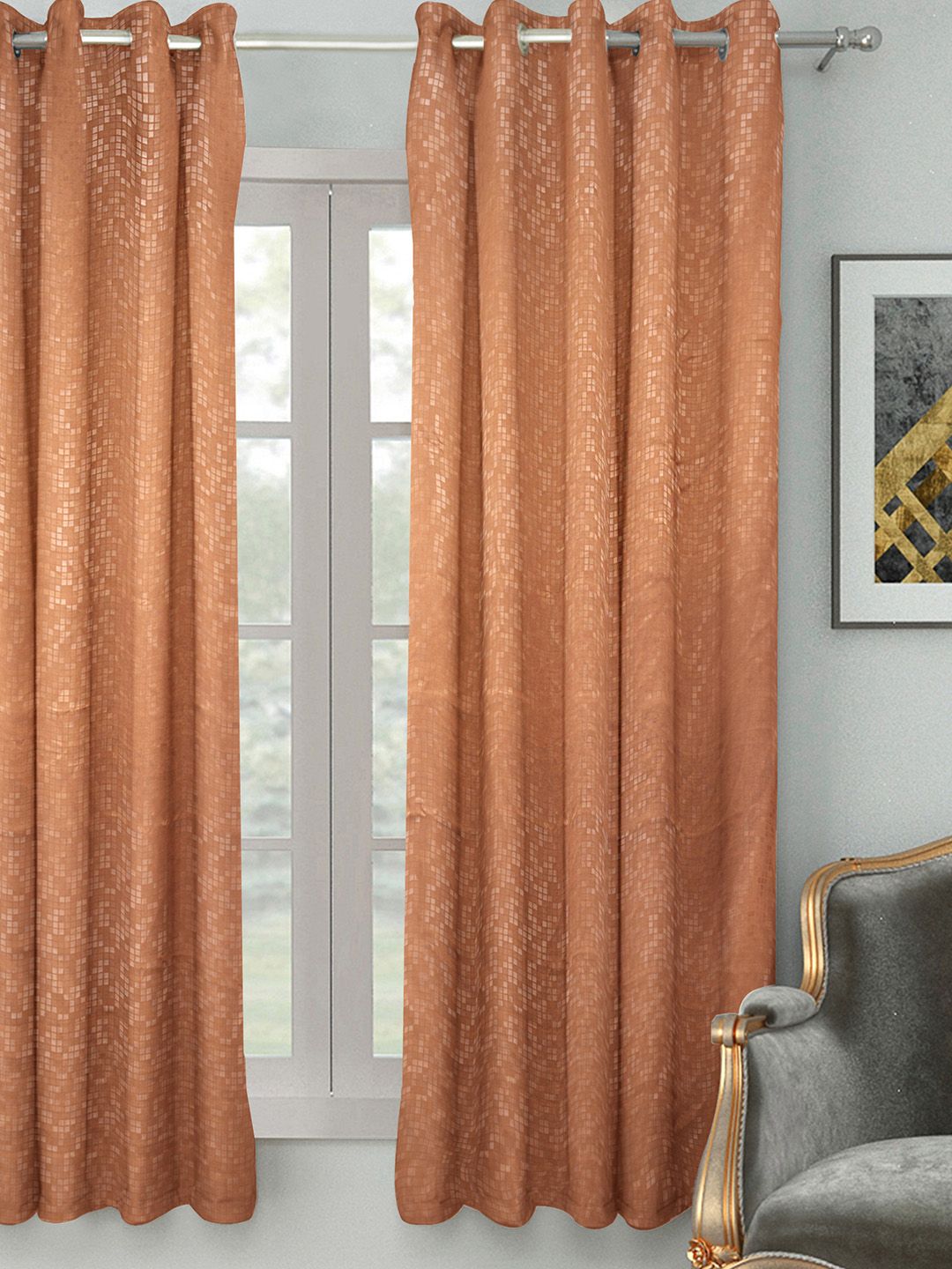 HOUZZCODE Brown Single Ethnic Motif Room Darkening Curtain Price in India