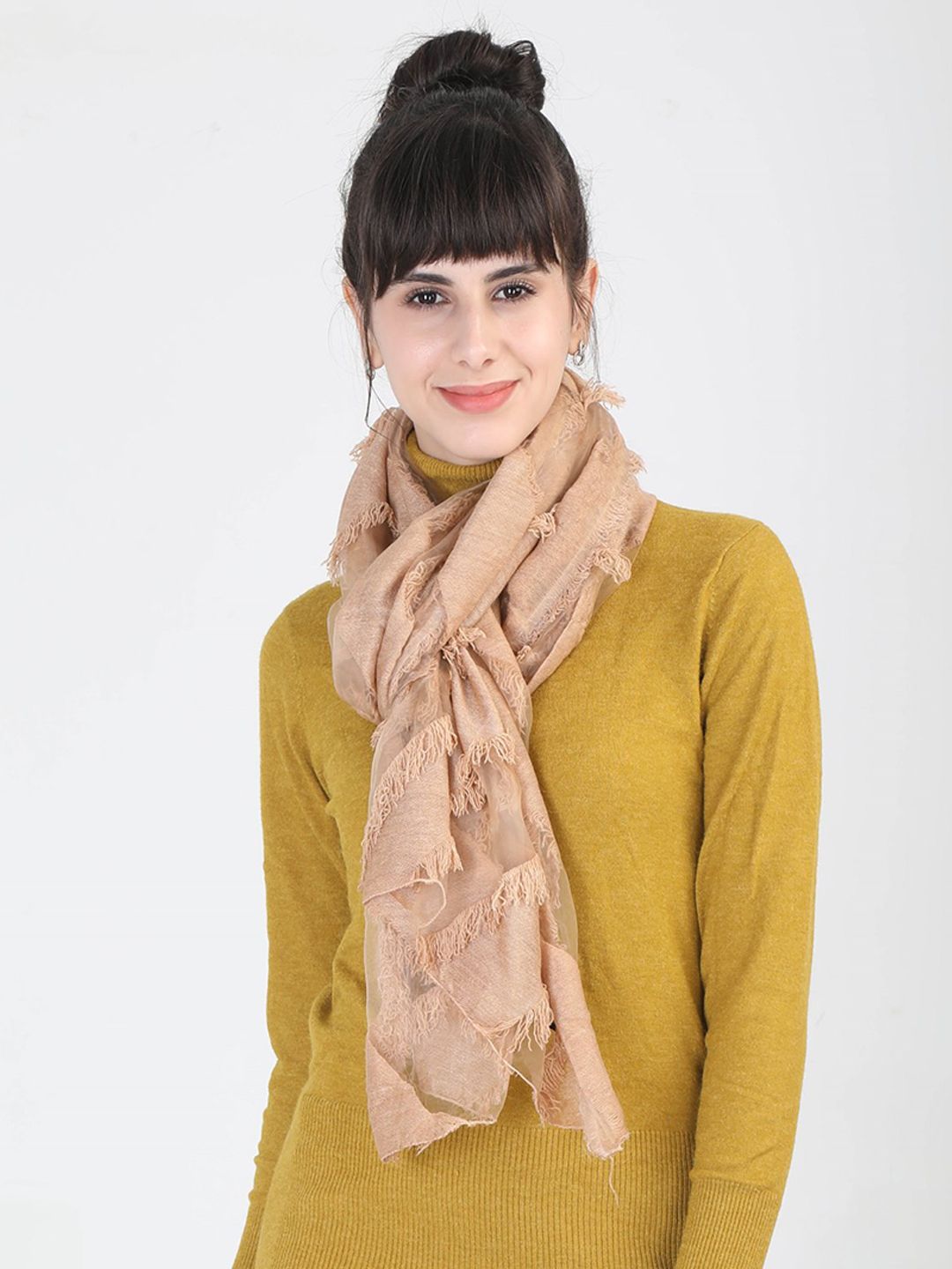 FabSeasons Women Khaki-Coloured Self Design Scarf Price in India