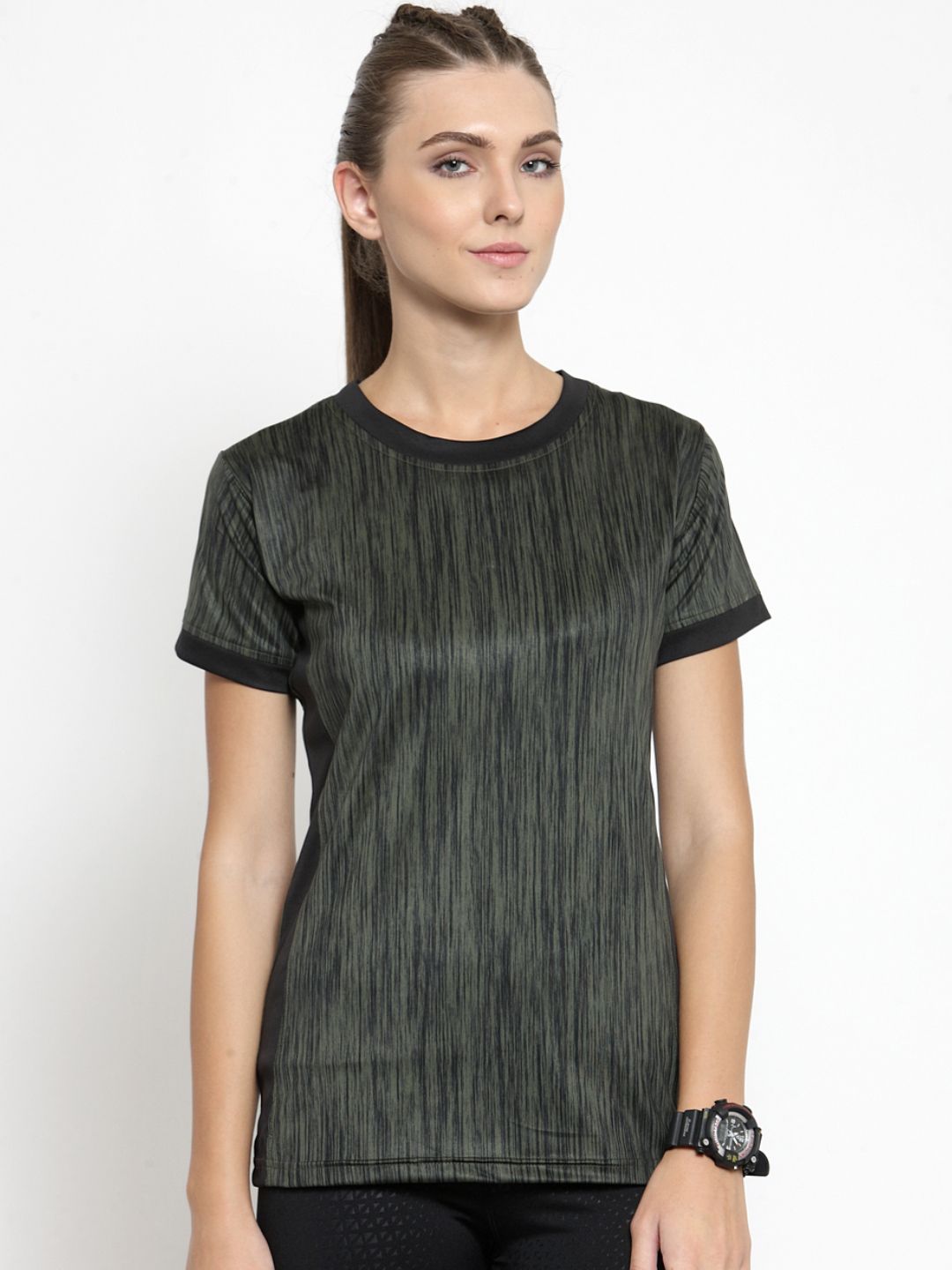 Boston Club Women Green Striped Round Neck T-shirt