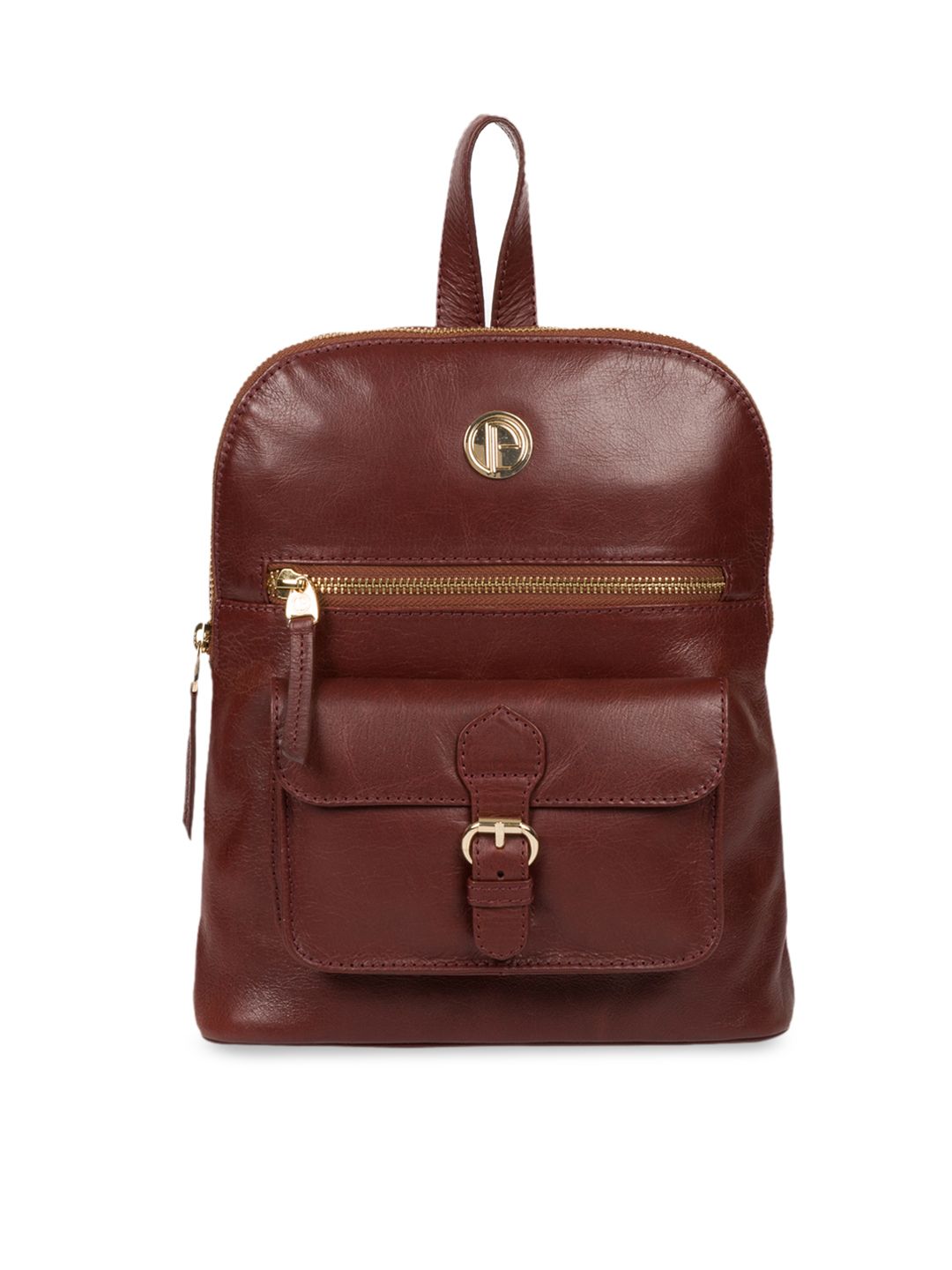PURE LUXURIES LONDON Women Brown Solid Genuine Leather Zinnia Backpack Price in India